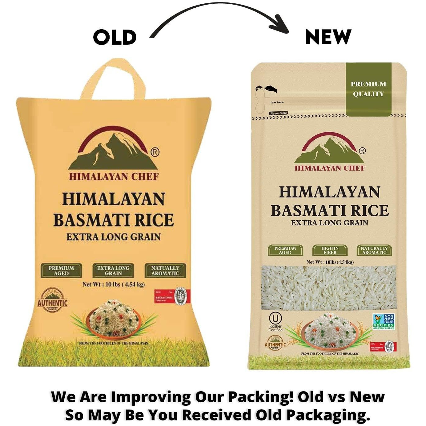 Himalayan Chef Basmati Rice,Extra Long Grain Rice Fluffy Quick Cooking Aromatic - 10 Lbs.(Packaging May Vary)