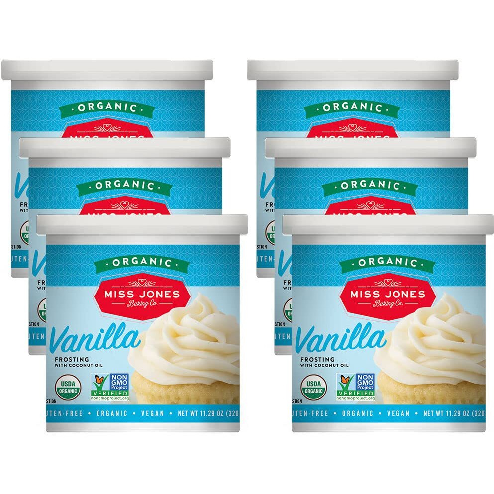 Miss Jones Baking Organic Buttercream Frosting, Perfect For Icing And Decorating, Vegan-Friendly Vanilla (Pack Of 6)