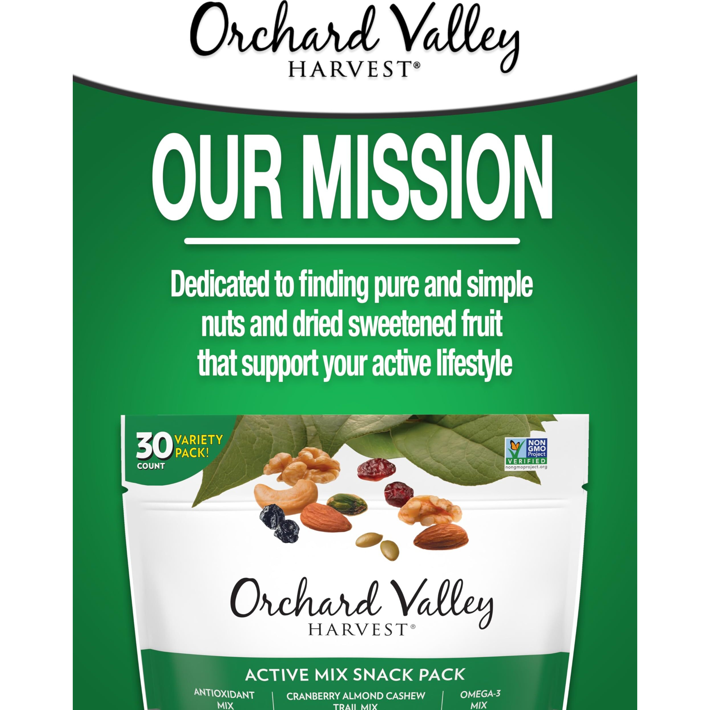 Orchard Valley Harvest Active Snack Pack Mix, 1Oz Bags (Variety Pack Of 30), Antioxidant Mix, Cranberry Almond Cashew, Omega-3 Trail Mix, Snacks For Adults And Kids, Gluten Free