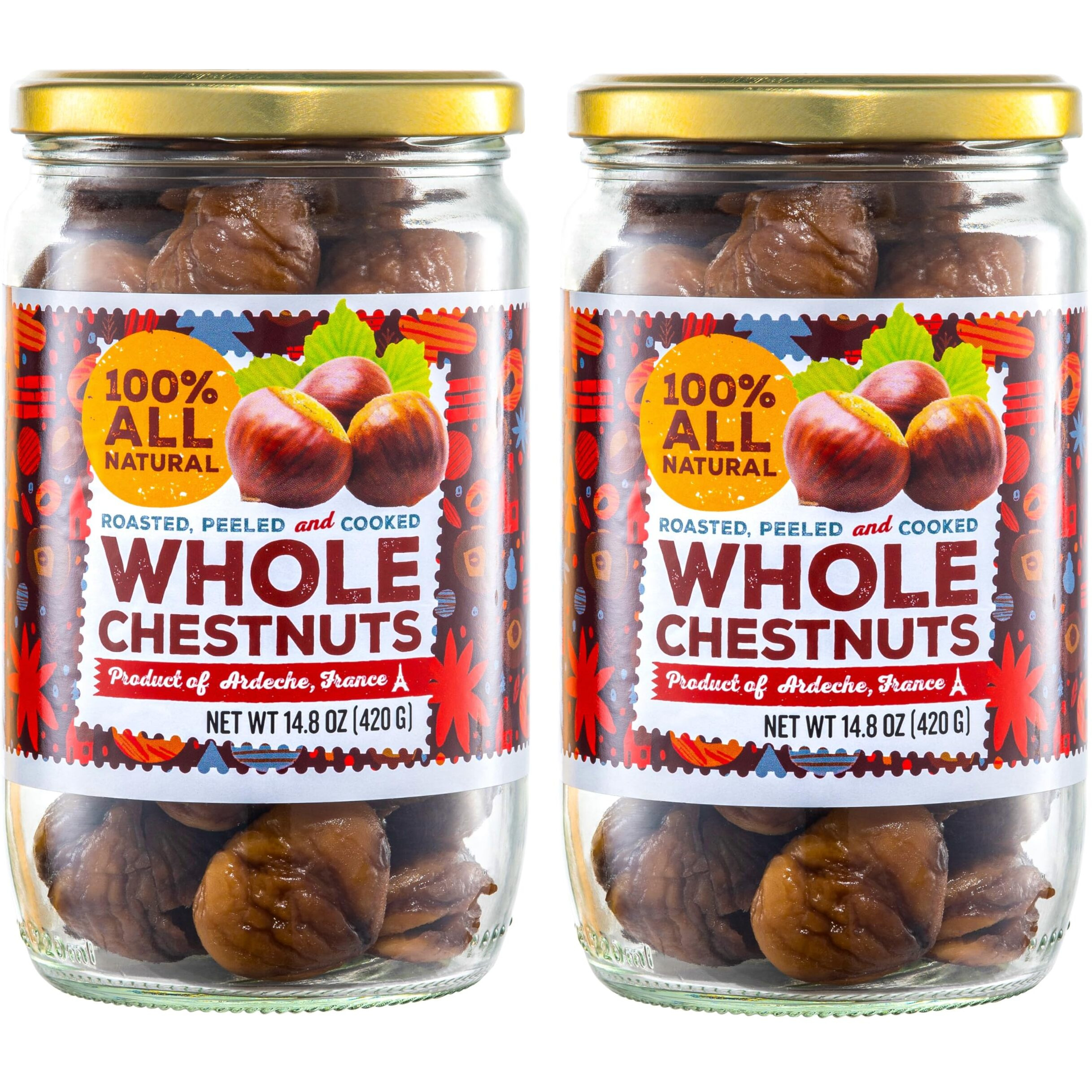 Gourmanity Chestnut Jar, Chestnuts From Ardeche, France, Roasted Chestnuts Peeled And Ready To Eat, Great For Cooking, Baking & Healthy Snacking, Kosher, Non Gmo, Gluten Free 14.8 Oz (Pack Of 2)