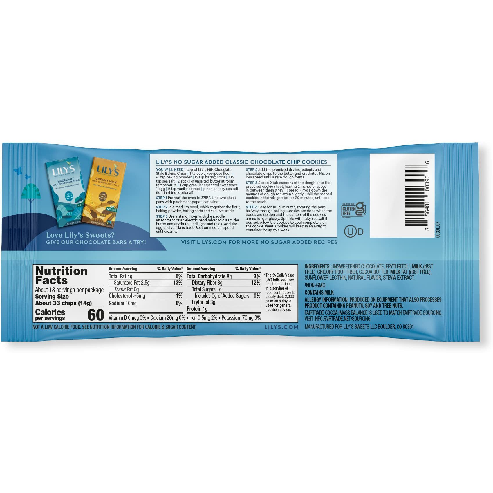 Lily's Milk Chocolate Style No Sugar Added Baking Chips, Gluten Free, Bulk, 9 Oz Bags (3 Pack)