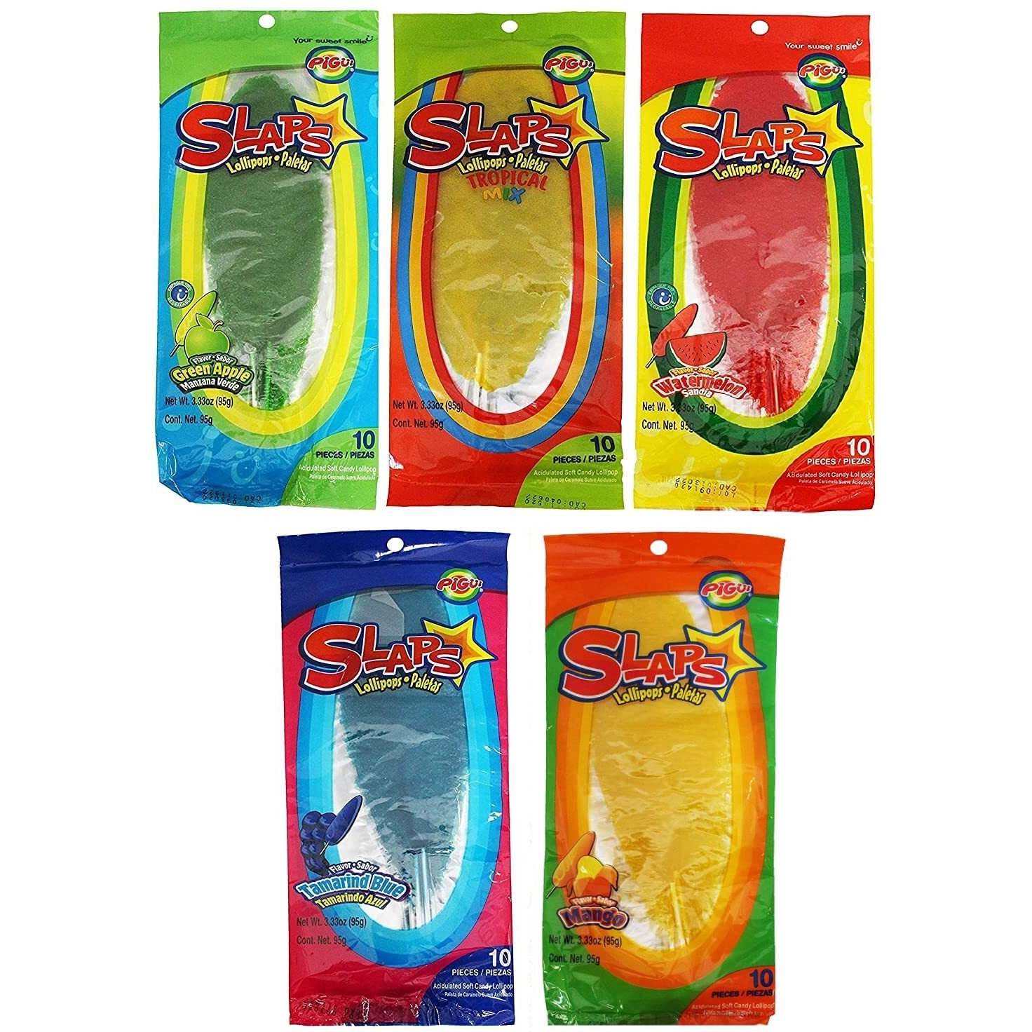 Mega Pg Mexican Slaps Lollipop Candy - 50 Pieces Mega Bundle - 5 Flavors - Tropical, Watermelon, Mango, Green Apple, And Blue Tamarind - Tik Tok Inspired
