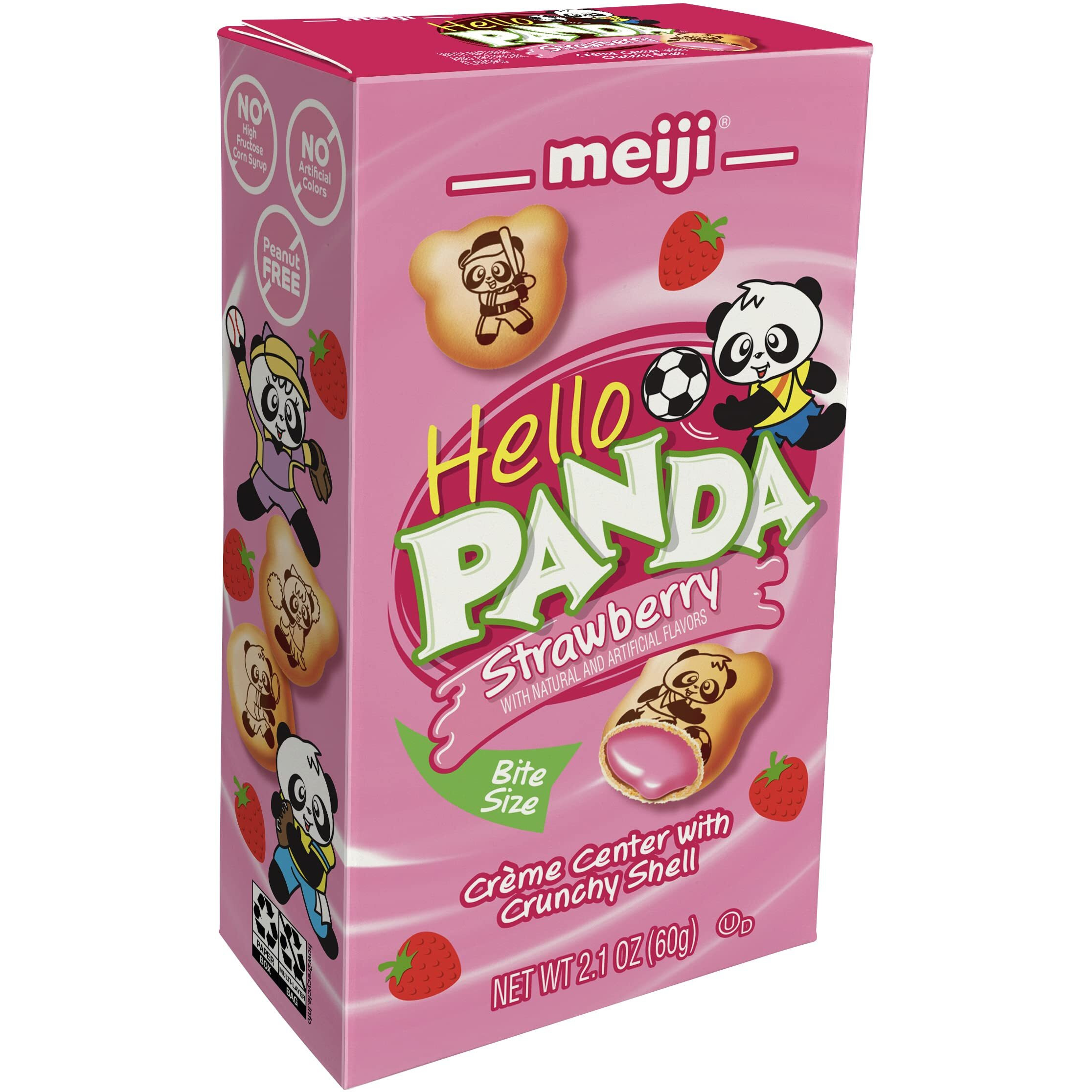 Meiji Hello Panda Cookies, Strawberry Crme Filled - 2.1 Oz, Pack Of 10 - Bite Sized Cookies With Fun Panda Sports