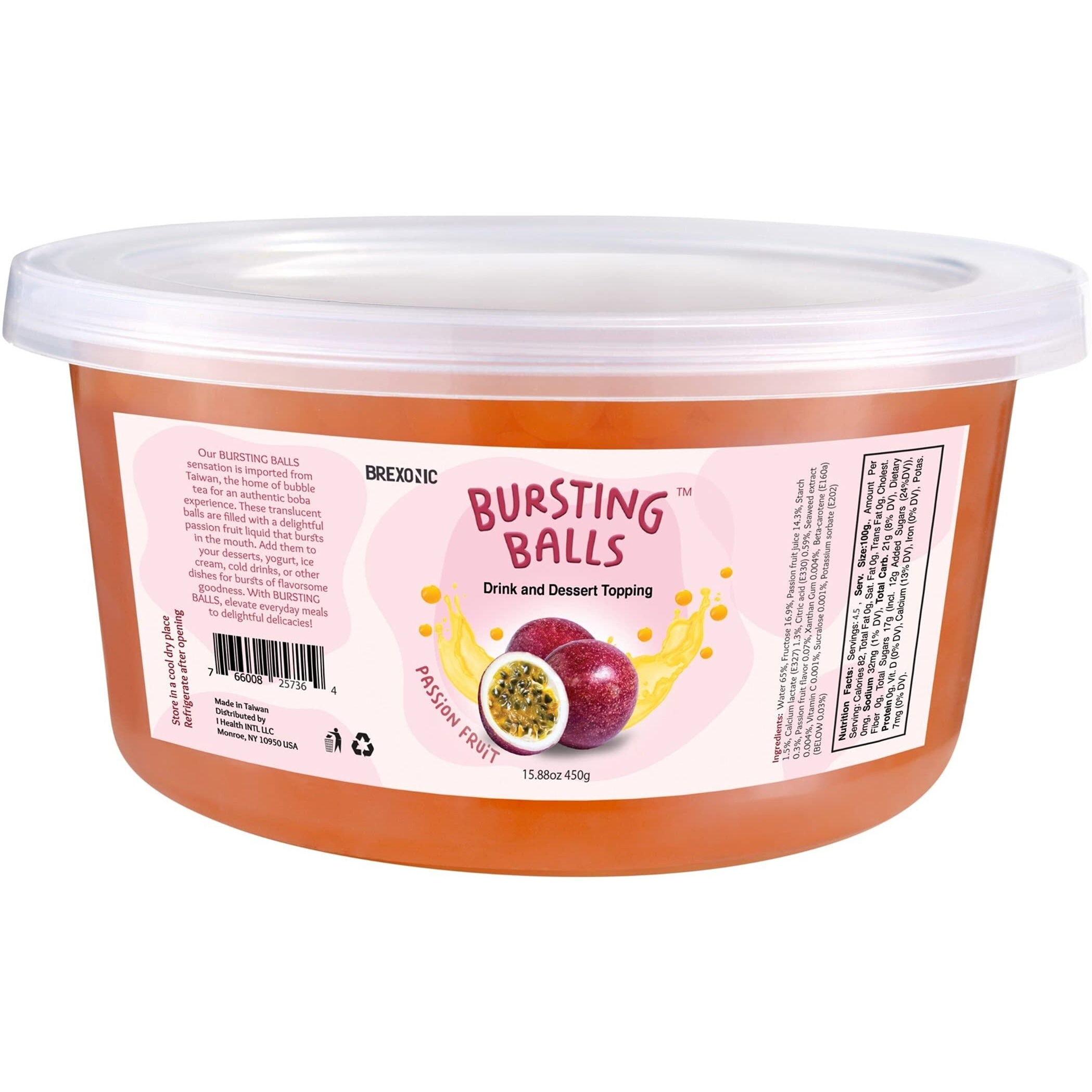 Passion Fruit Boba Pearls, Bursting Tea Balls Drink & Dessert Topping, Passion Fruit Bubble Tapioca Pearls For Bubble Tea 1 Pound (Passion Fruit, 1 Lb Pack Of 1)
