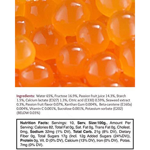Passion Fruit Boba Pearls, Bursting Tea Balls Drink & Dessert Topping, Passion Fruit Bubble Tapioca Pearls For Bubble Tea 1 Pound (Passion Fruit, 1 Lb Pack Of 1)
