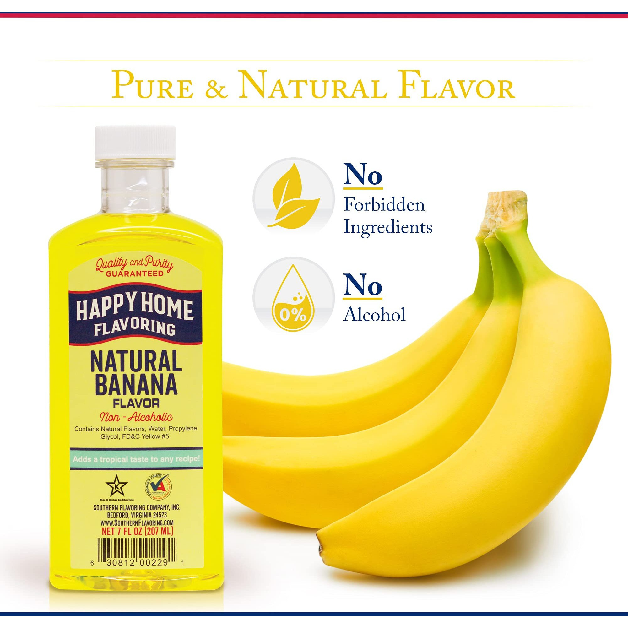 Happy Home Natural Banana Flavoring, Non-Alcoholic, Certified Kosher, 7Oz.