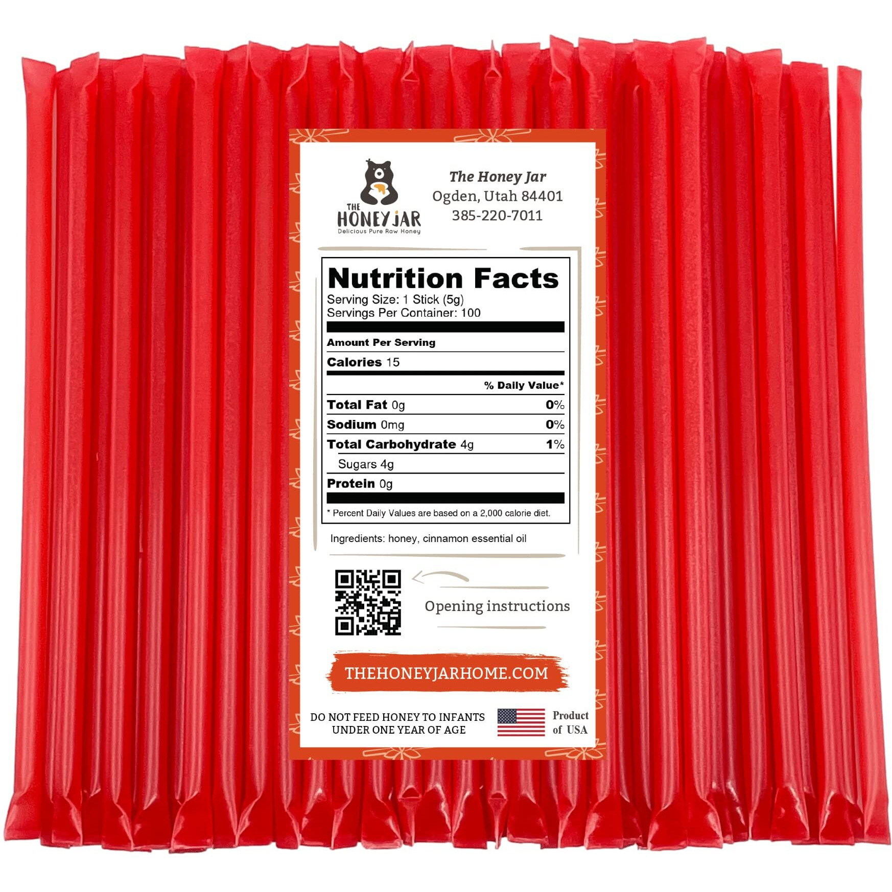 The Honey Jar Cinnamon Flavored Honey Sticks - Pure Honey Straws For Tea, Coffee, Or A Healthy Treat - One Teaspoon Of Flavored Honey Per Stick - Made In The Usa With Real Honey - (100 Count)