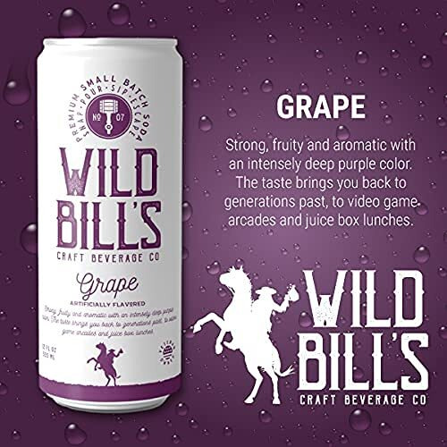 Wild Bill's Grape Soda Classic Craft Soda Pop Soft Drinks, Sodas Made With Pure Cane Sugar, Caffeine Free, No High Fructose Corn Syrup, Gluten Free, Vegan, Low Sodium, 12 Oz 12 Pack