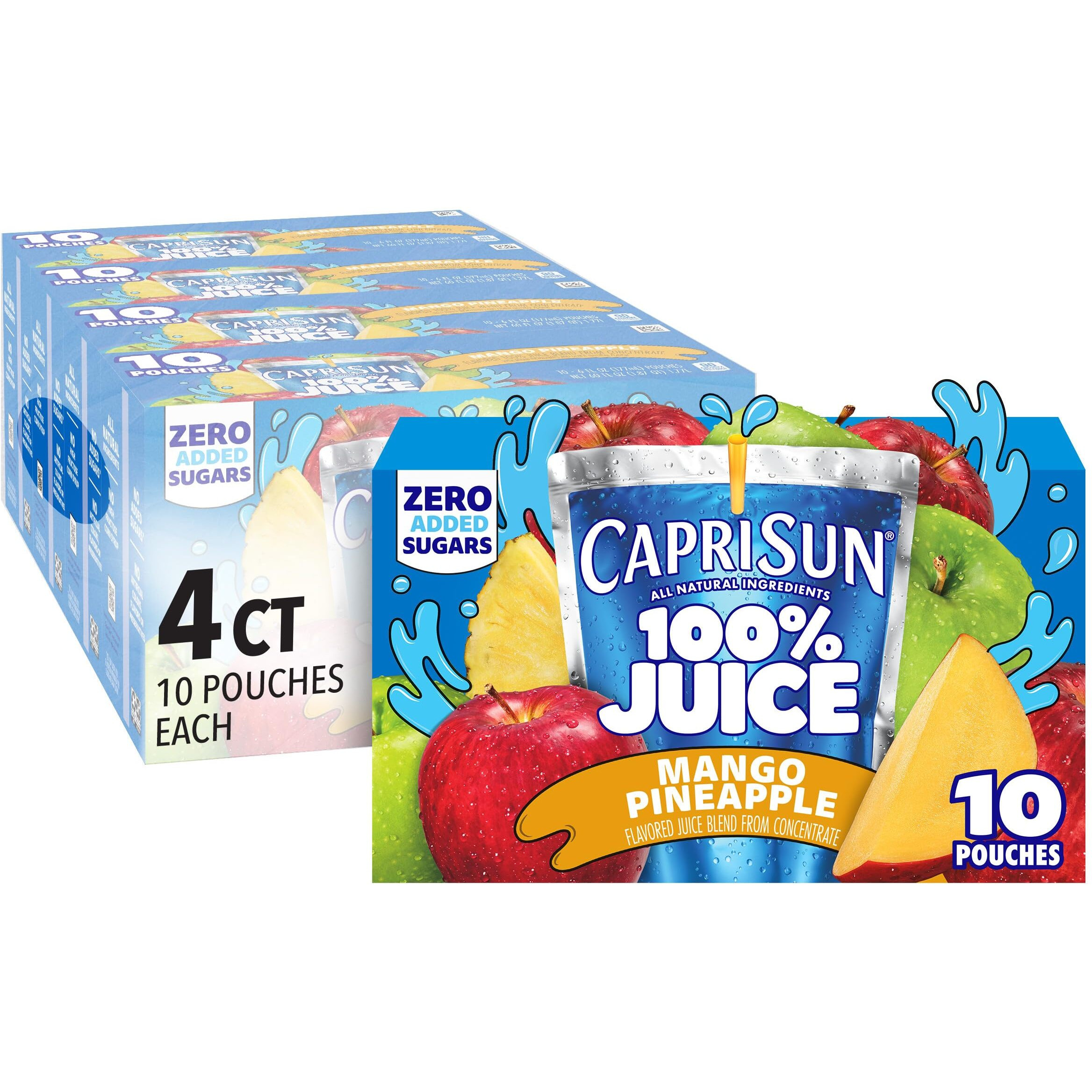 Capri Sun 100% Juice Mango Pineapple, (40 Count, 4 Packs Of 10), Packaging May Vary