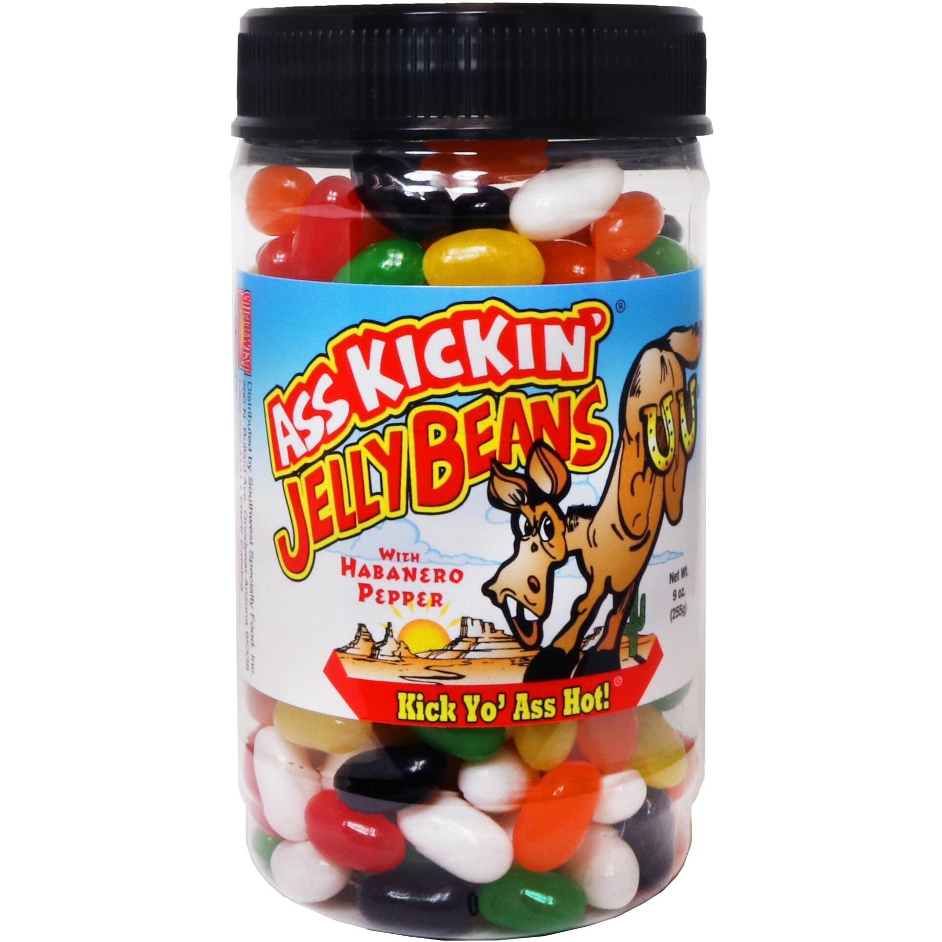 Ass Kickin Hot And Spicy Jellybeans With Habanero Pepper - 9 Oz Resealable Jar - Great For Easter Candy Or A Spicy Food Challenge - Try The Gourmet Spicy Jelly Beans Candy