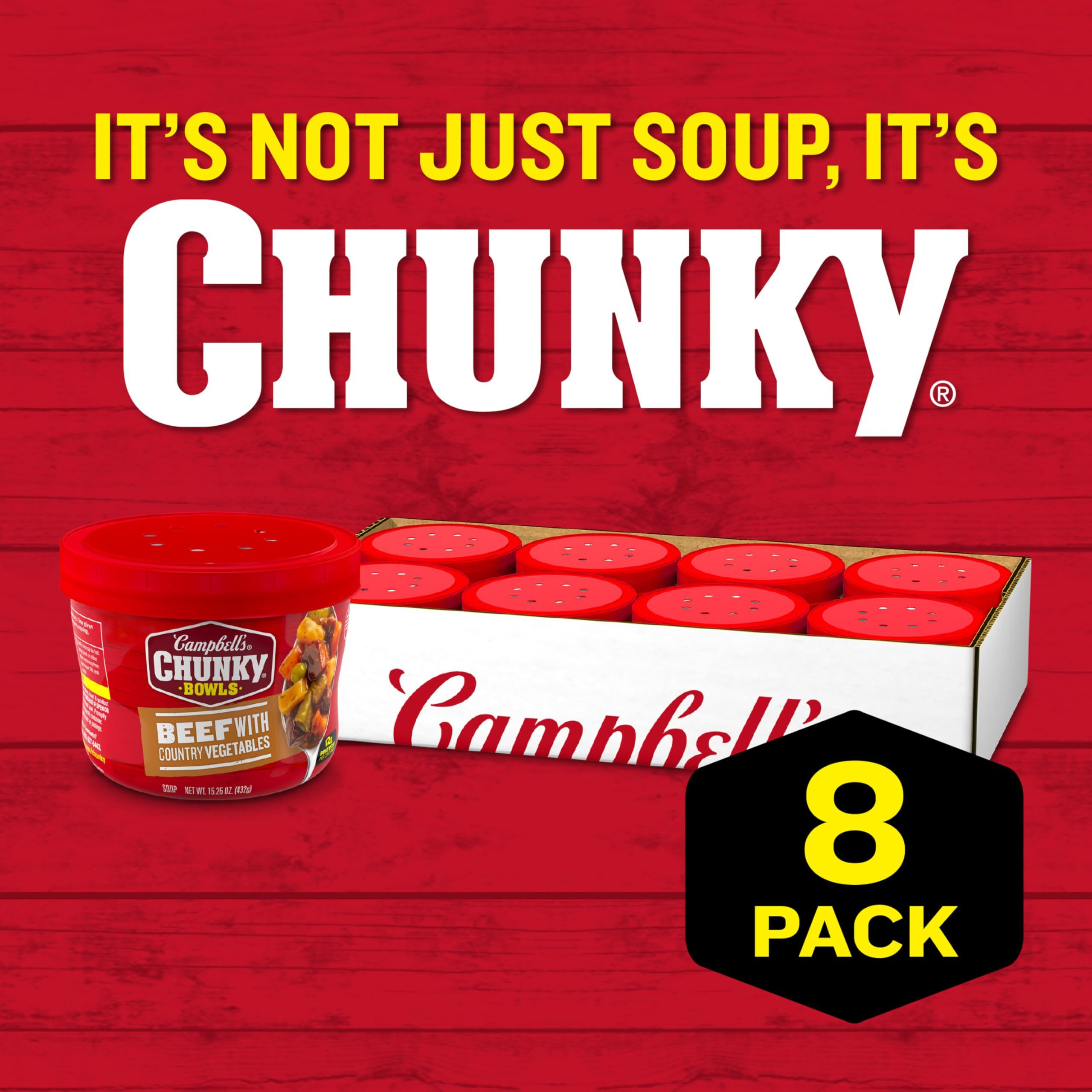 Campbell's Chunky Soup, Beef Soup With Country Vegetables, 15.25 Oz Microwavable Bowl (Case Of 8)
