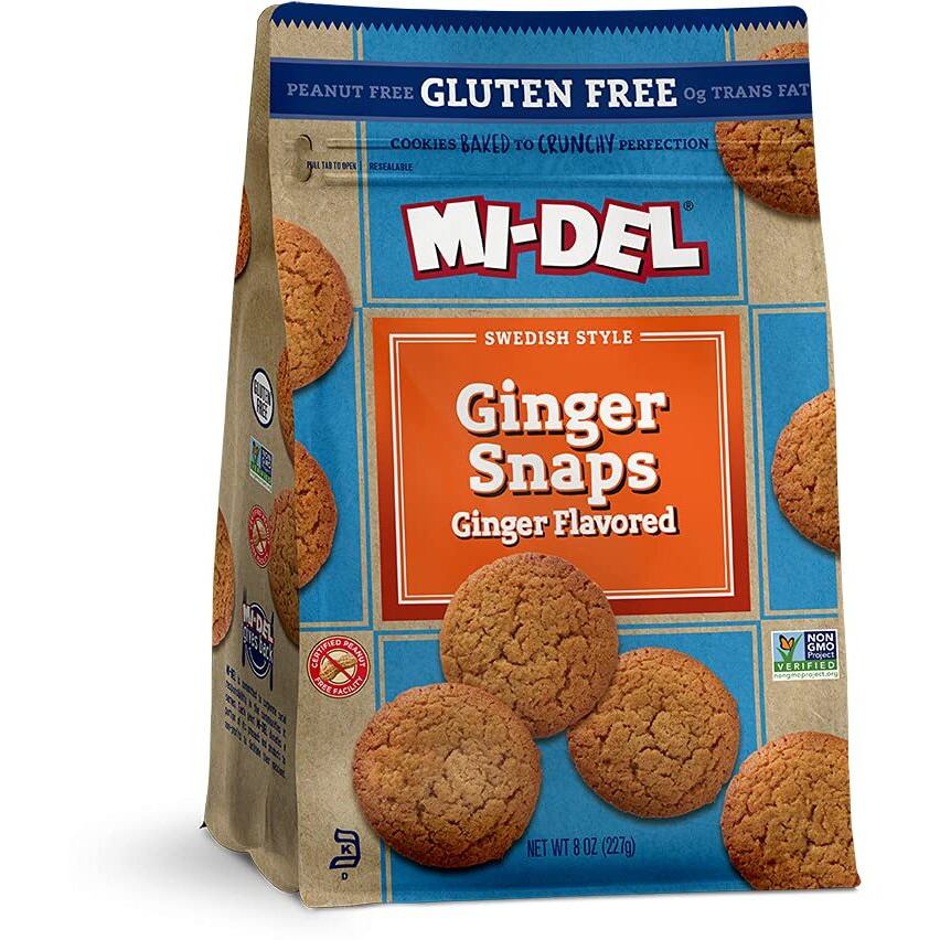 Mi-Del Ginger Snap Cookies Flavor - Non Gmo Certified, 0G Trans Fat Gluten Free Cookies Snacks (Pack Of 1)