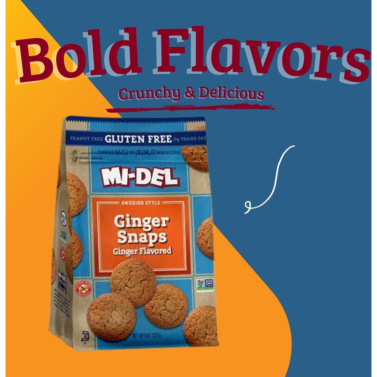 Mi-Del Ginger Snap Cookies Flavor - Non Gmo Certified, 0G Trans Fat Gluten Free Cookies Snacks (Pack Of 1)