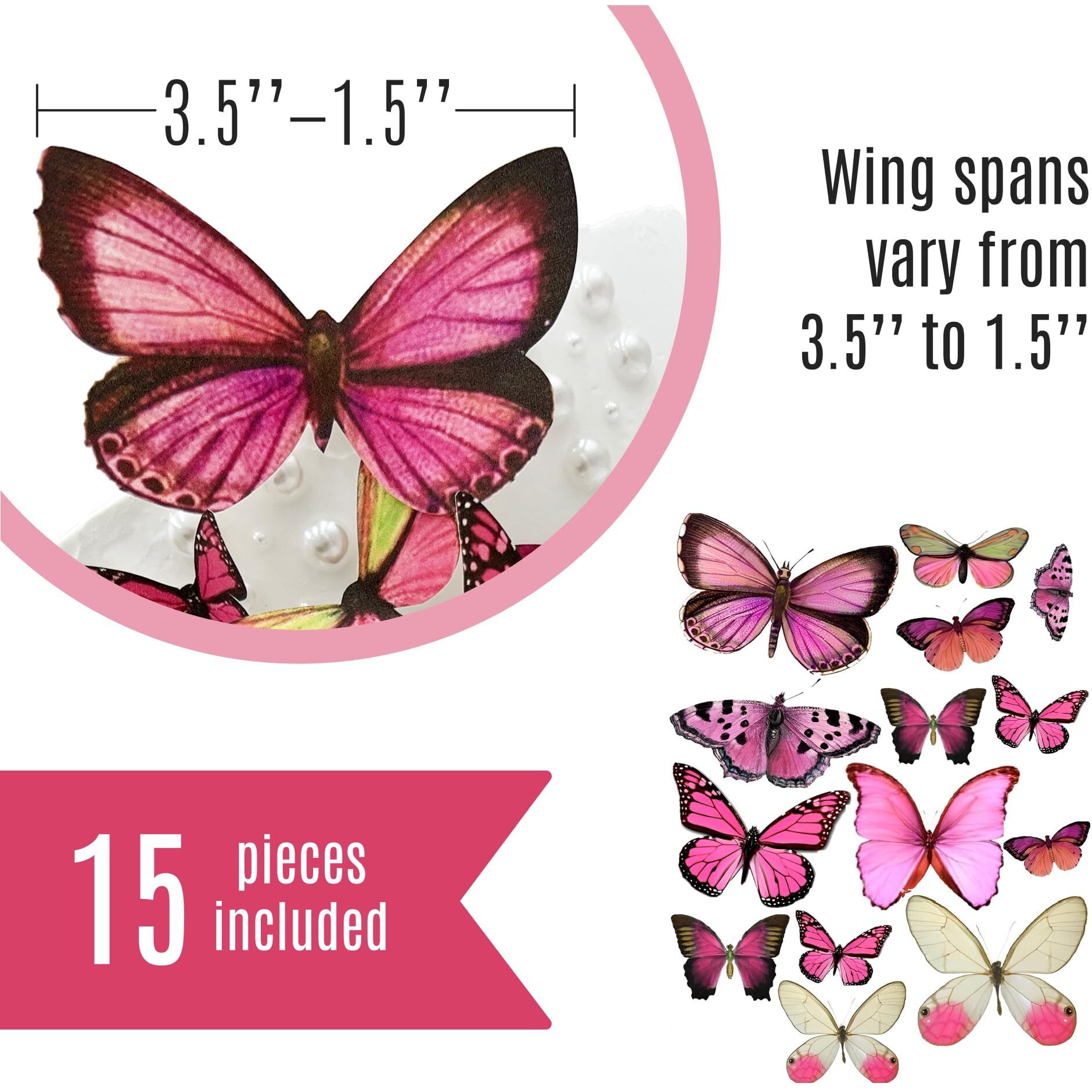 Sugar Robot Inc. Edible Butterflies For Cake Decorating - Assorted Sizes, Premium Crafted In The Usa - Butterfly Cake Toppers & Cupcake Decorations (Pink)