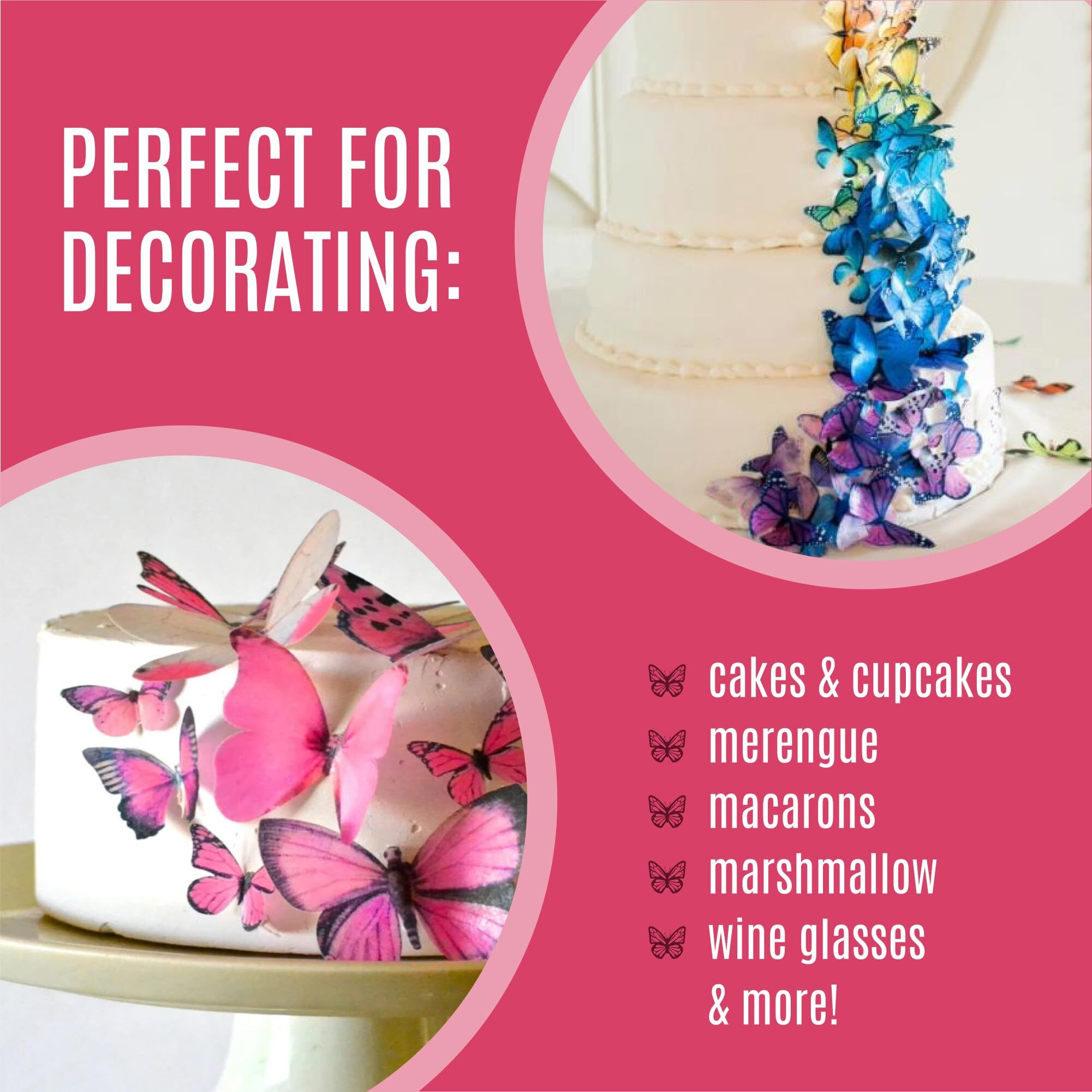 Sugar Robot Inc. Edible Butterflies For Cake Decorating - Assorted Sizes, Premium Crafted In The Usa - Butterfly Cake Toppers & Cupcake Decorations (Pink)