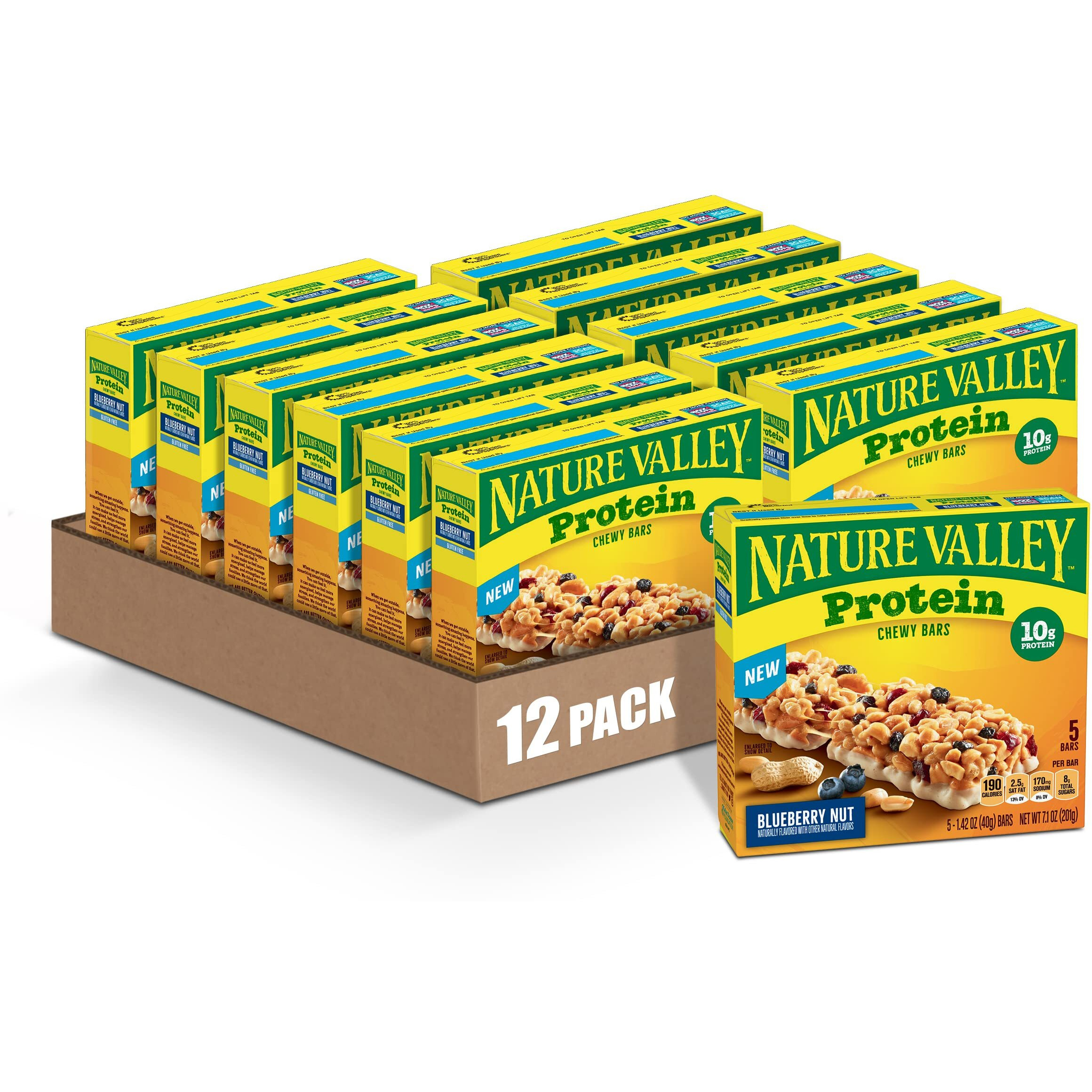 Nature Valley Protein Granola Bars, Blueberry Nut, Chewy Snack Bars, 5 Bars, 7.1 Oz (Pack Of 12)