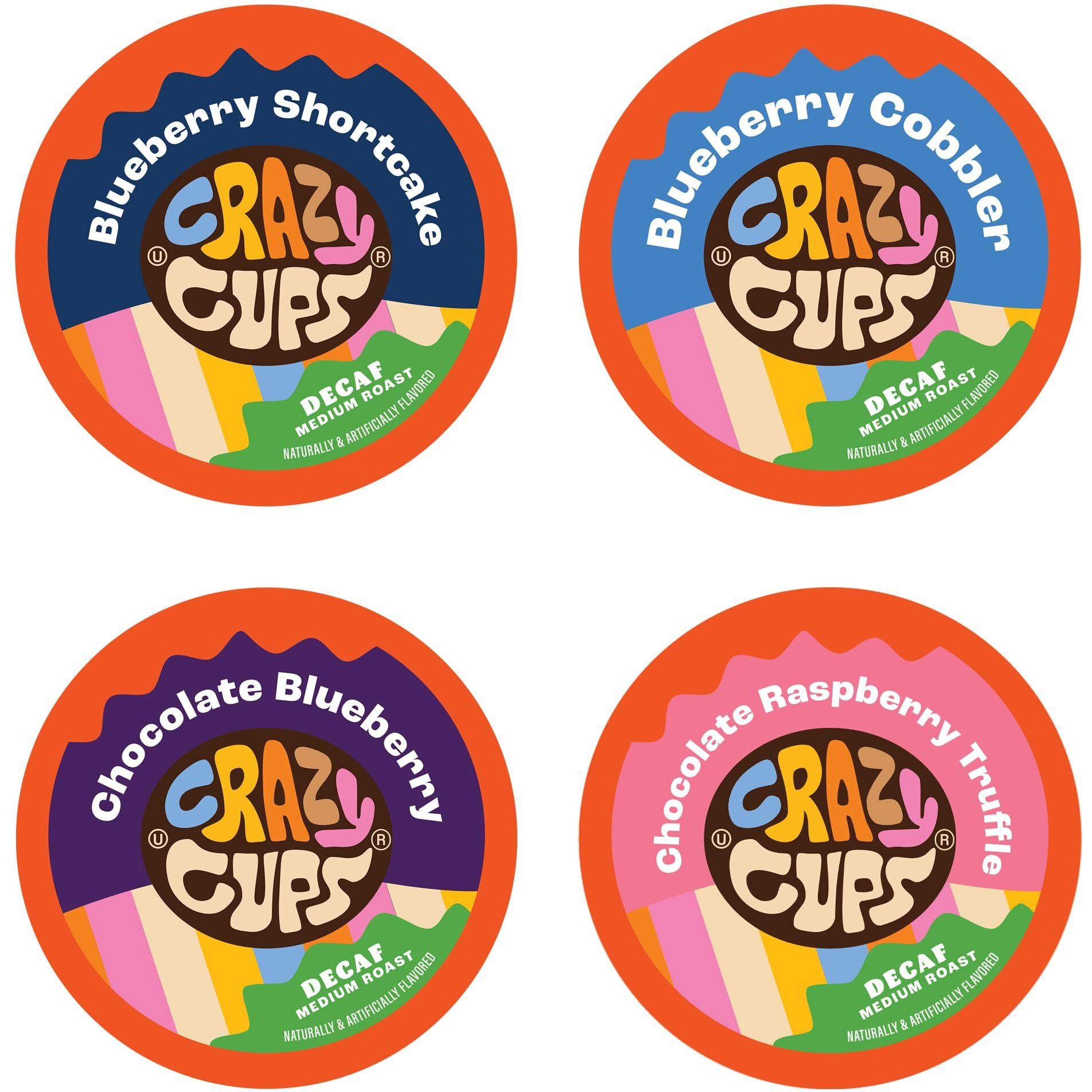 Crazy Cups Decaf Blueberry Coffee Pods Variety Pack, Decaf Magic Berries Hot Or Iced Flavored Hot Or Iced Coffee Pods, Single Serve Recyclable Pods Compatible With Keurig K Cup Brewers, 24 Count