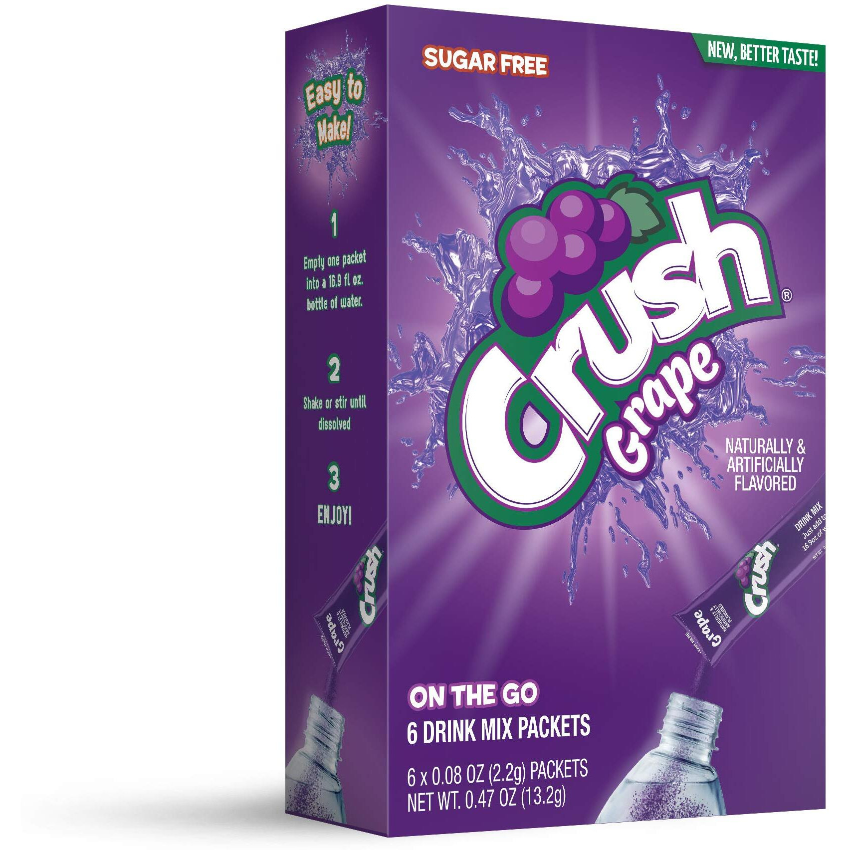 Crush Grape Flavored Powder Drink Mix, 6 Pieces, Sugar Free, 0.48 Ounces (Pack Of 12)