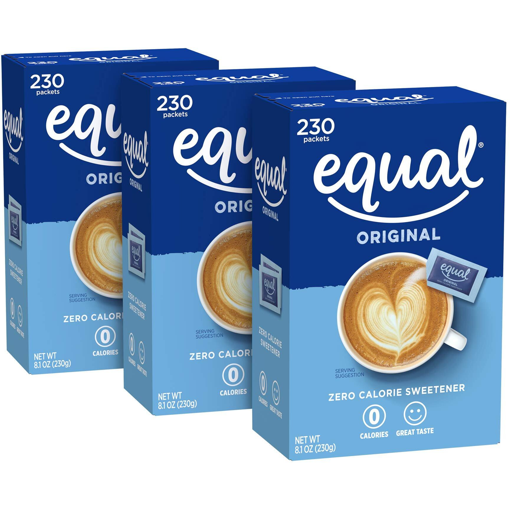 Equal 0 Calorie Sweetener, Sugar Substitute, Zero Calorie Sugar Alternative Sweetener Packets, Sugar Alternative, 230 Count, Pack Of 3