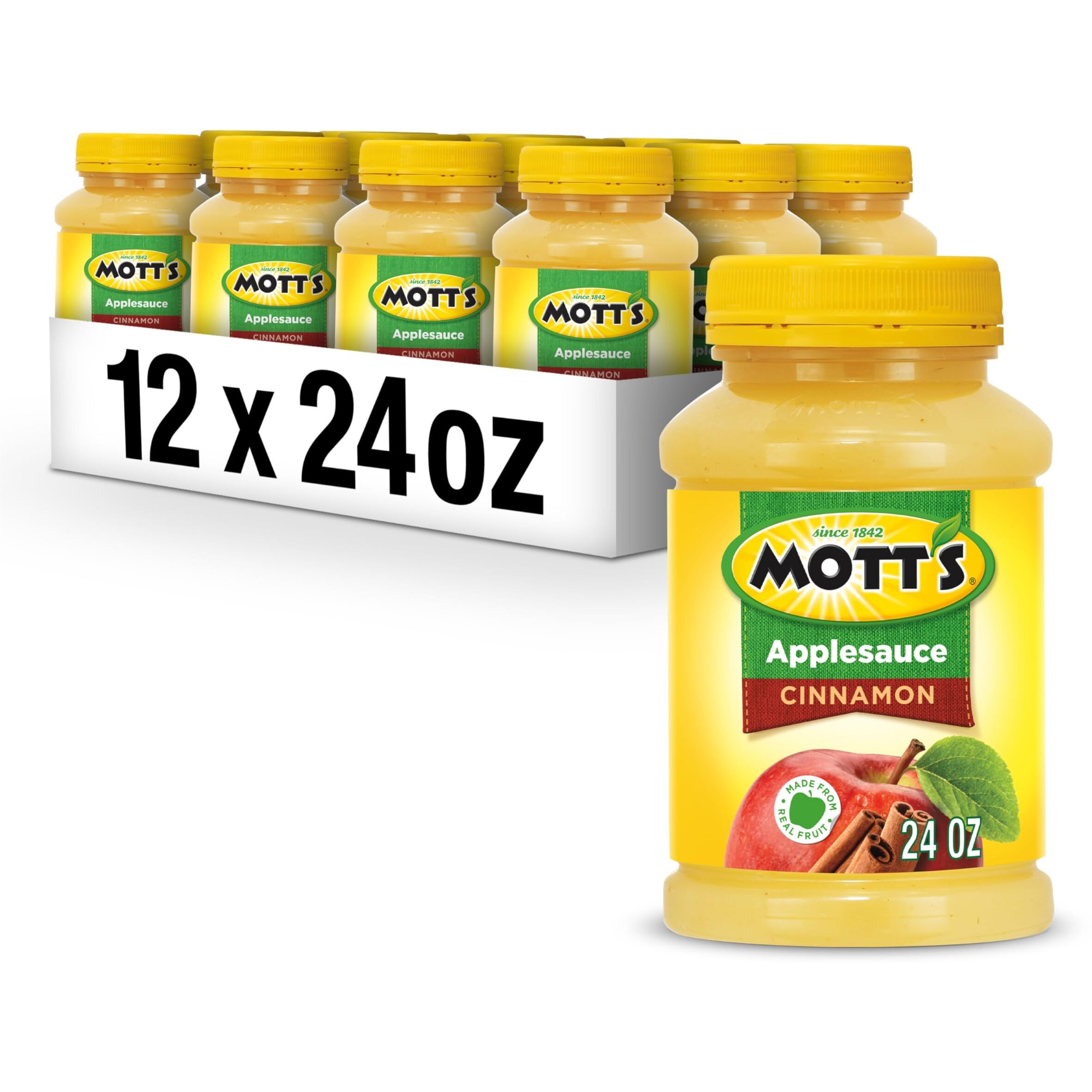Mott's Cinnamon Applesauce, 24 Oz Jar (Pack Of 12), No Artificial Flavors, Good Source Of Vitamin C, Nutritious Option For The Whole Family