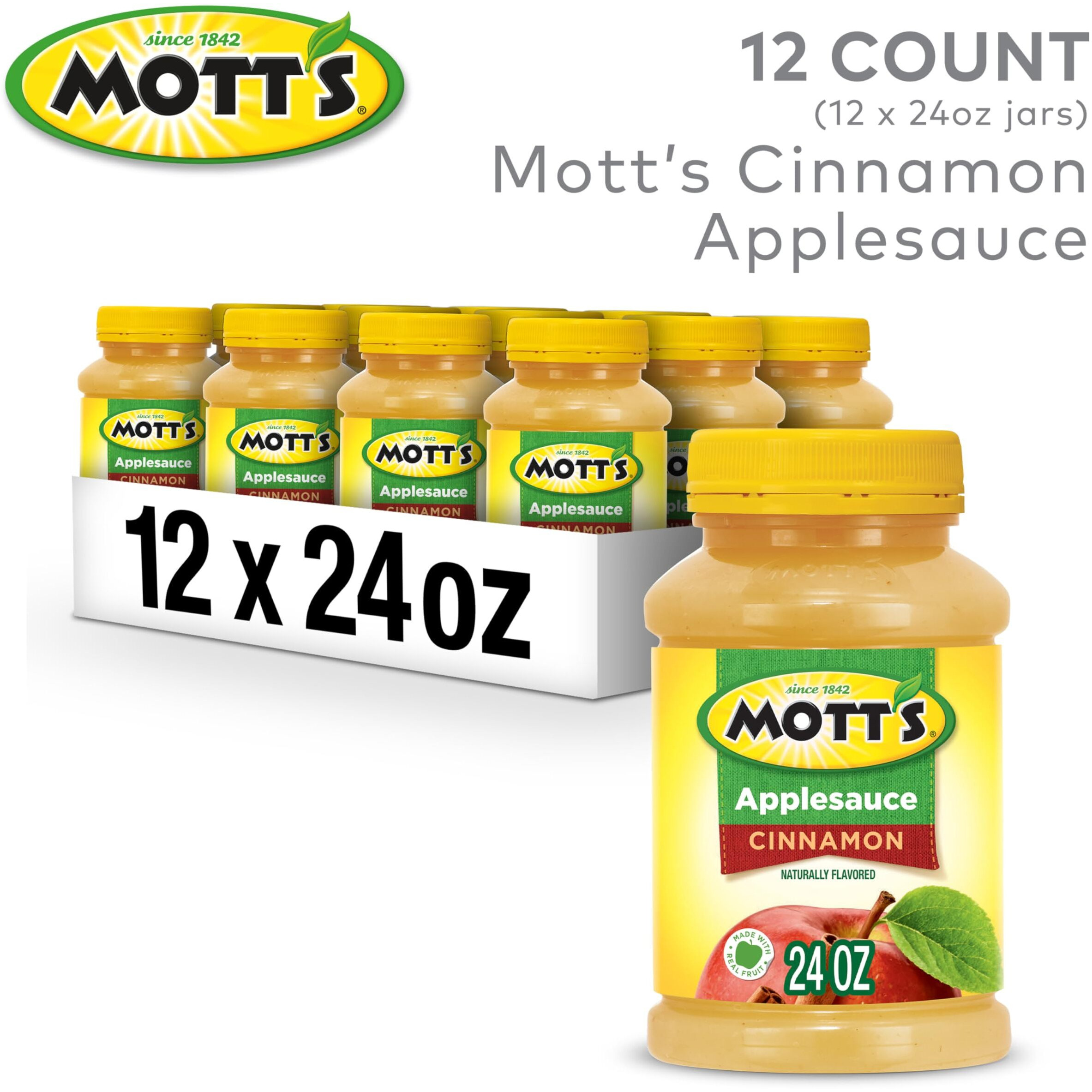 Mott's Cinnamon Applesauce, 24 Oz Jar (Pack Of 12), No Artificial Flavors, Good Source Of Vitamin C, Nutritious Option For The Whole Family