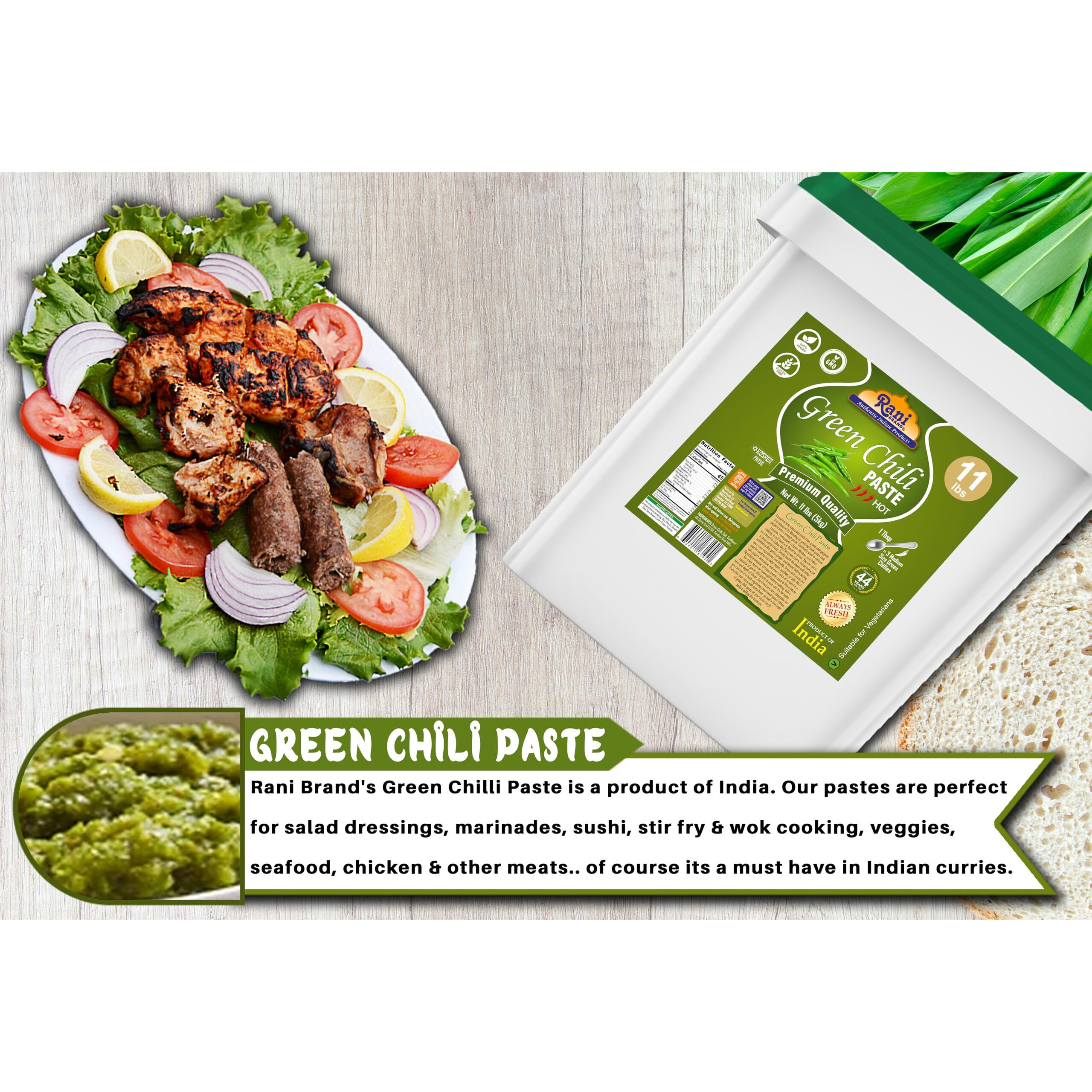Rani Green Chilli Cooking Paste 176Oz (11Lbs) 5Kg Bulk ~ Vegan | Gluten Free | Non-Gmo | Kosher | No Colors | Indian Origin