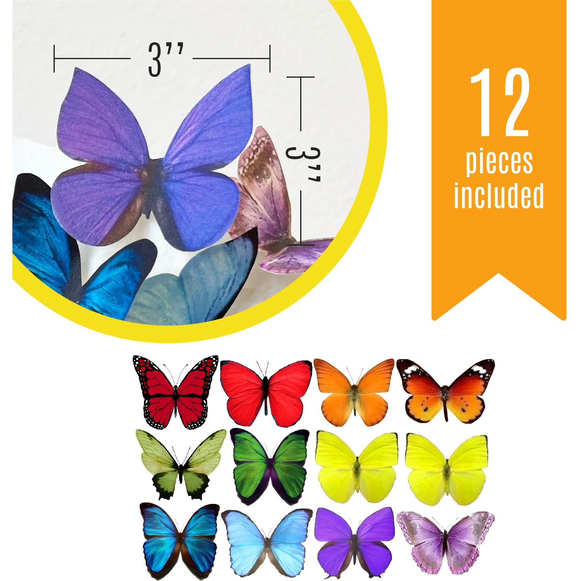 Sugar Robot Inc. Edible Butterflies Large Size Premium Crafted Made In The Usa Cake And Cupcake Toppers, Decoration (Rainbow)