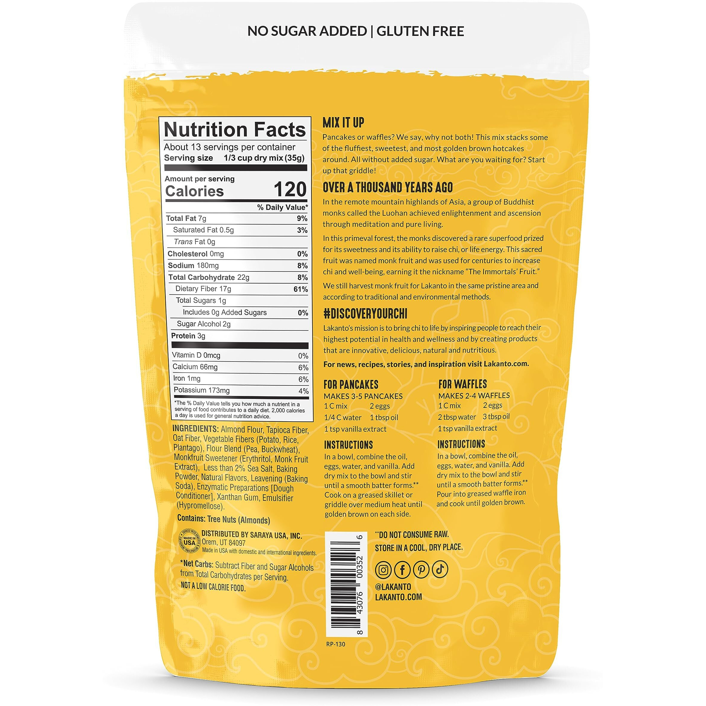 Lakanto Pancake And Waffle Mix - Sweetened With Monk Fruit Sweetener And Erythritol, Breakfast, Flapjacks, Almond Flour, Low Net Carbs, Gluten Free, Keto Diet Friendly - 16 Oz