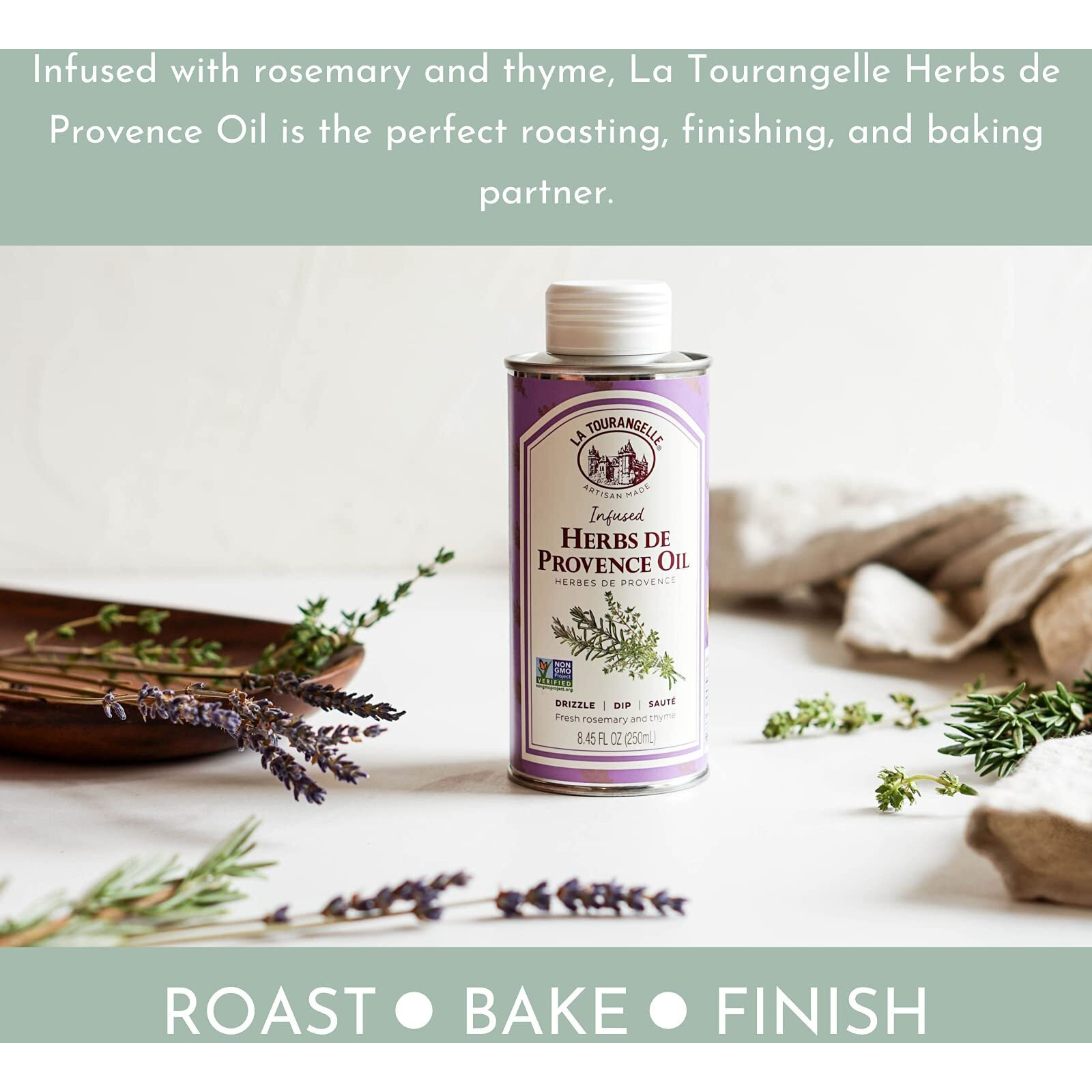 La Tourangelle Herbs De Provence Infused Sunflower Oil, High-Oleic Oil For Cooking, Vinaigrettes & Dipping Sauces, 8.45 Fl Oz