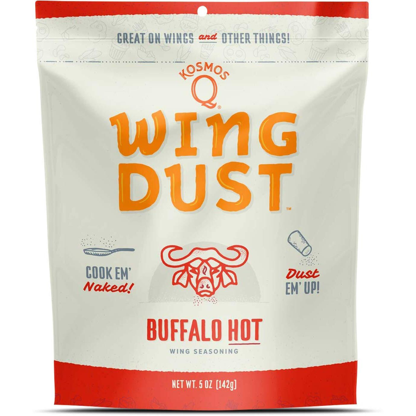 Kosmos Q Hot Buffalo Wing Dust - 5 Oz Bag For Wings, Popcorn & More - Hot Smoky Buffalo Bbq Wings Dry Rub With Cayenne, Blue Cheese & Garlic (Hot Buffalo)