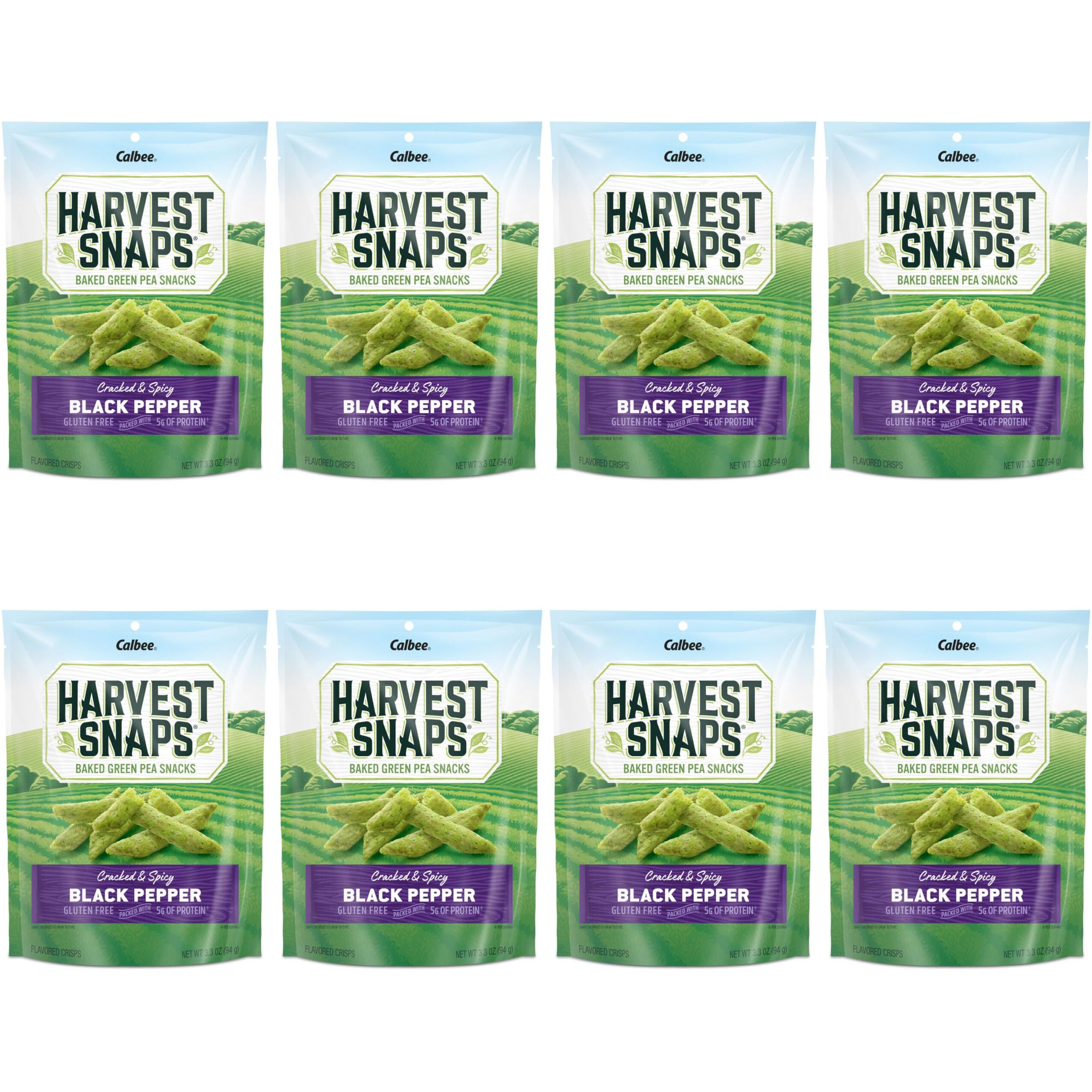 Harvest Snaps Veggie Chips (Black Pepper Snack Crisps) | Powered By Plant Protein, Gluten Free, Non-Gmo Baked Vegetable Crisps | Made In Usa (8 Snack Packs)