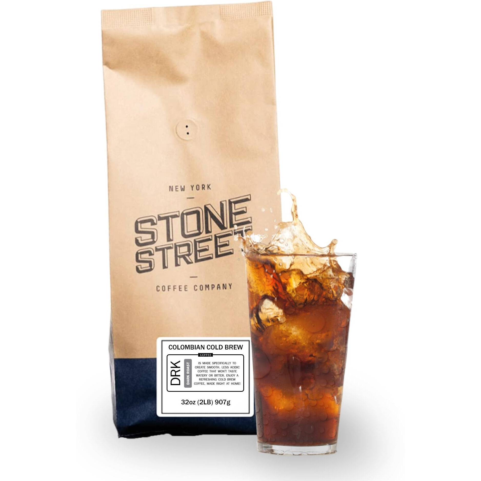 Stone Street Cold Brew Coffee, Strong & Smooth Blend, Low Acid, 100% Arabica, Gourmet Coffee, Whole Bean, Dark Roast, Colombian Single Origin, 2 Lb