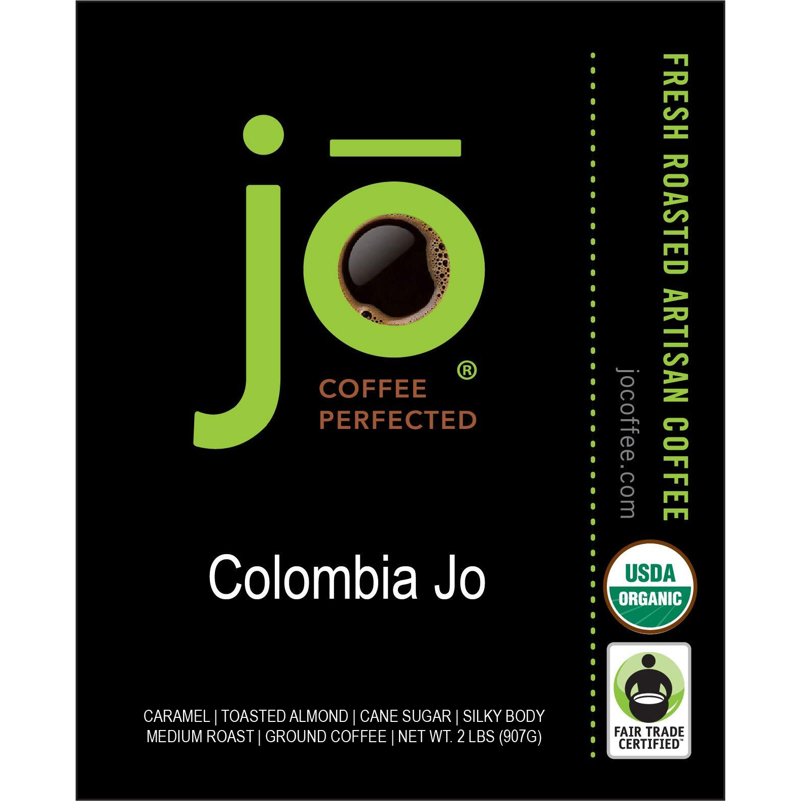 Colombia Jo 2 Lb, Organic Ground Colombian Coffee, Medium Roast, Fair Trade Certified, Usda Certified Organic, 100% Arabica Coffee, Non-Gmo, Gluten Free, Gourmet Coffee From Jo Coffee