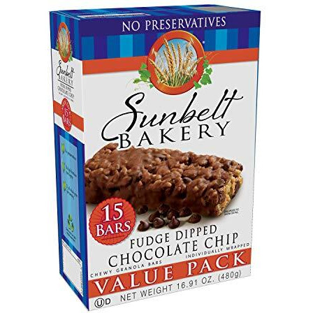 Sunbelt Bakery Fudge Dipped Chocolate Chip Chewy Granola Bars, 30-1.1 Oz Bars (2 Boxes)