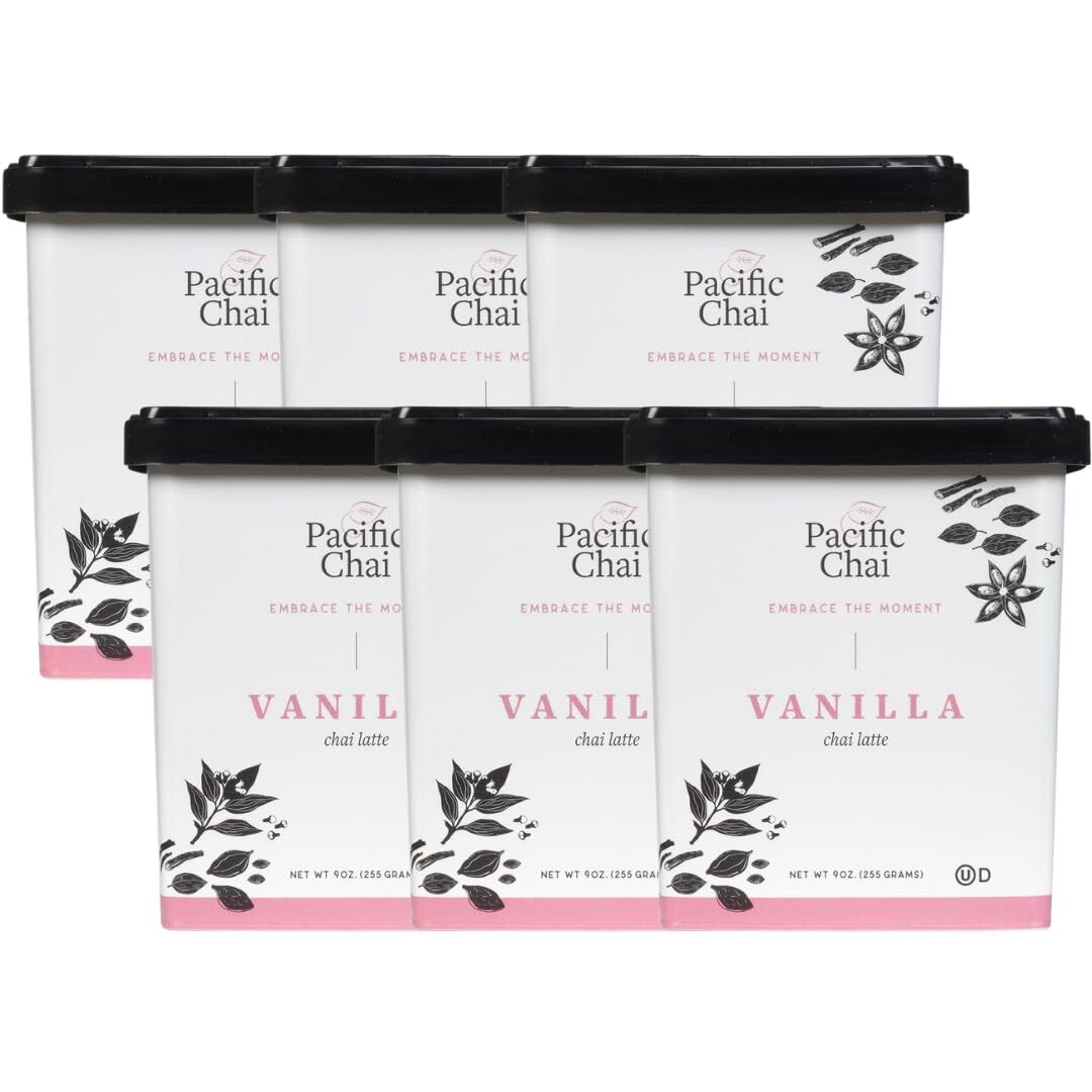 Pacific Chai Vanilla Chai Latte, Instant Powered Dry Chai Tea Latte Beverage Mix, Gluten Free, Kosher, 9 Ounce (Pack Of 6)