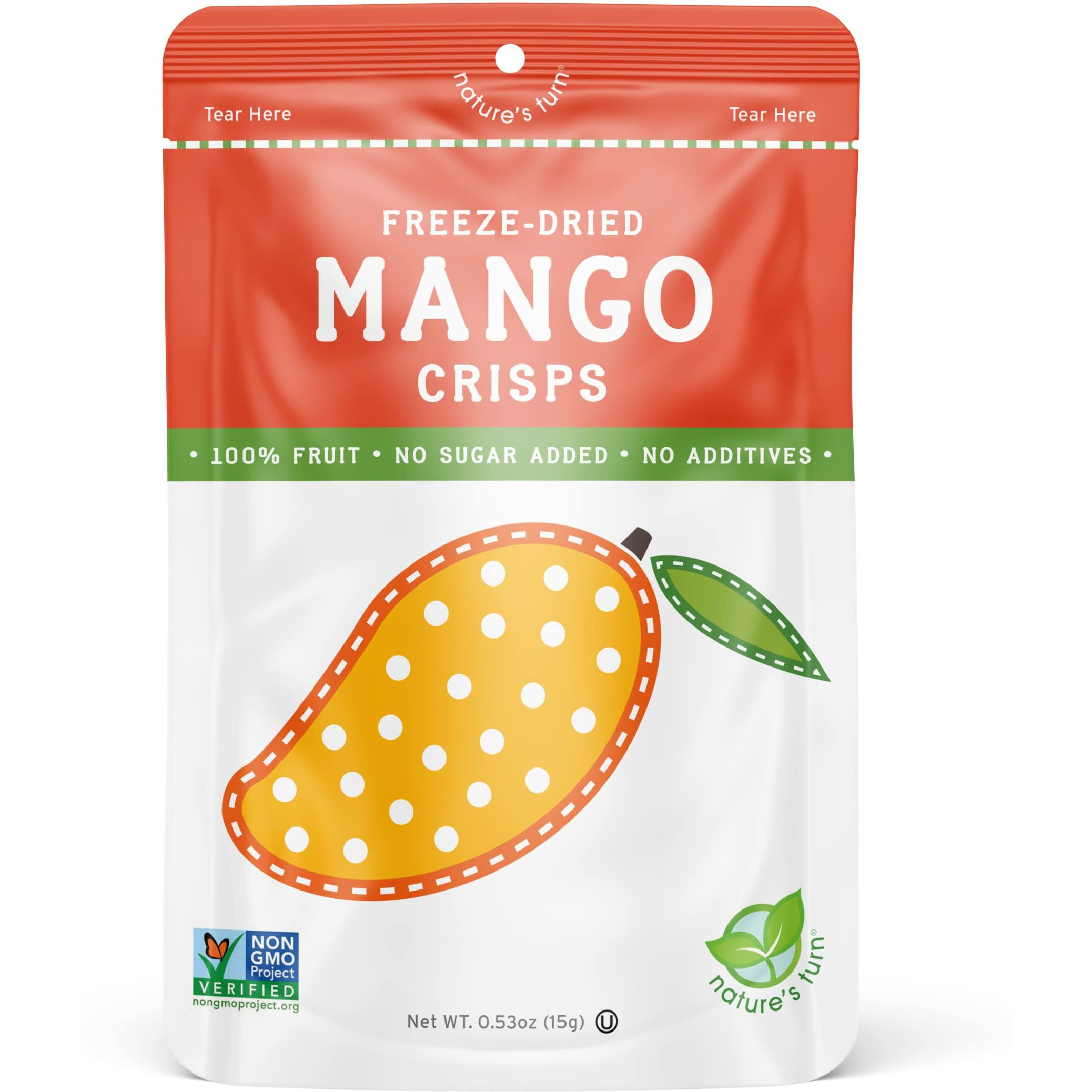 Nature's Turn Freeze-Dried Fruit Snacks, Mango Crisps, Pack Of 12 (0.53 Oz Each)