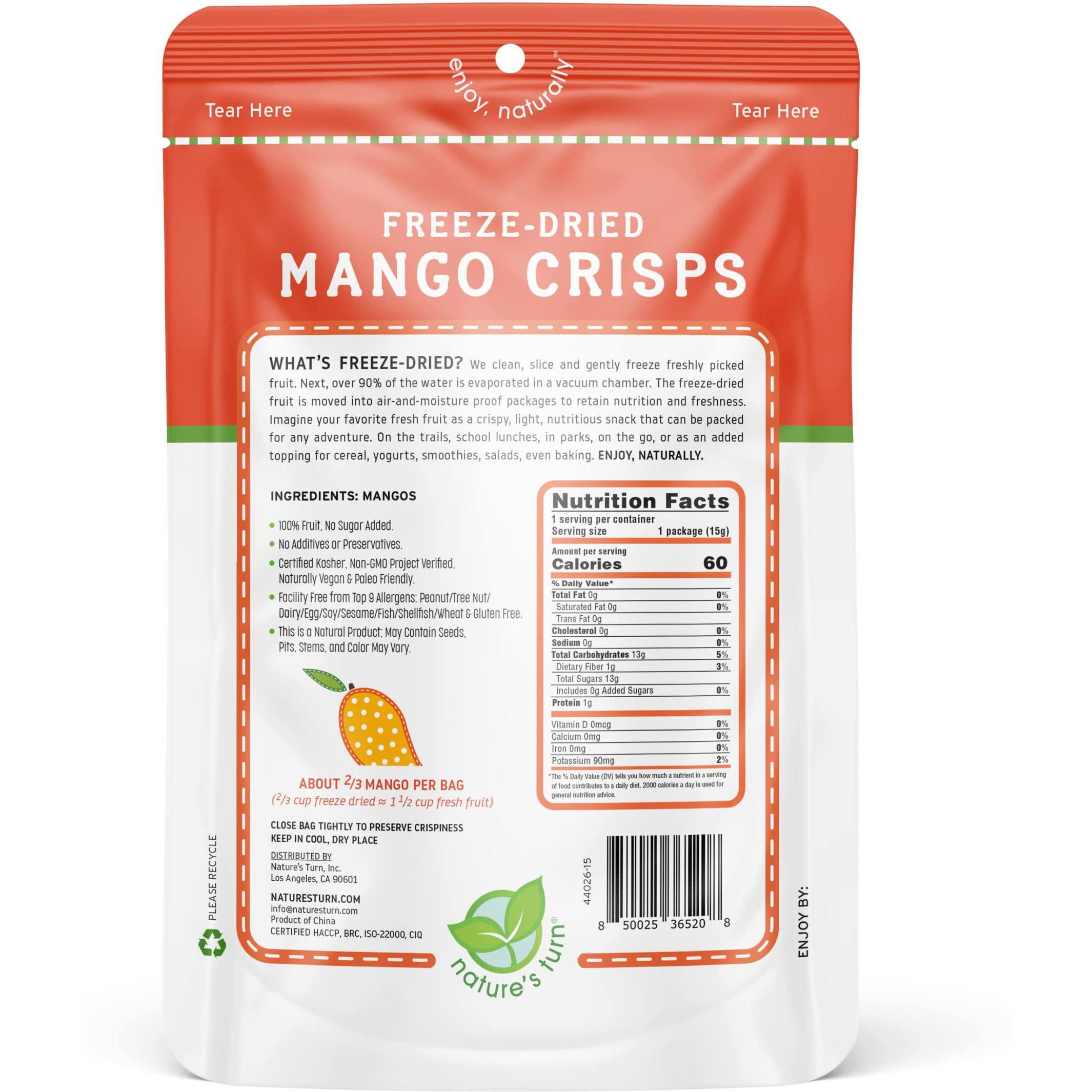 Nature's Turn Freeze-Dried Fruit Snacks, Mango Crisps, Pack Of 12 (0.53 Oz Each)