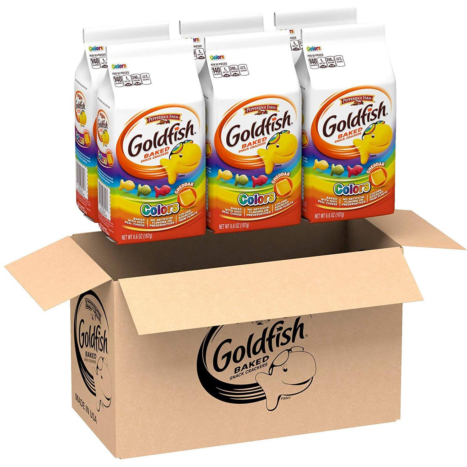 Goldfish Colors Cheddar Cheese Crackers, Baked Snack Crackers, 6.6 Oz Bag (Pack Of 6)