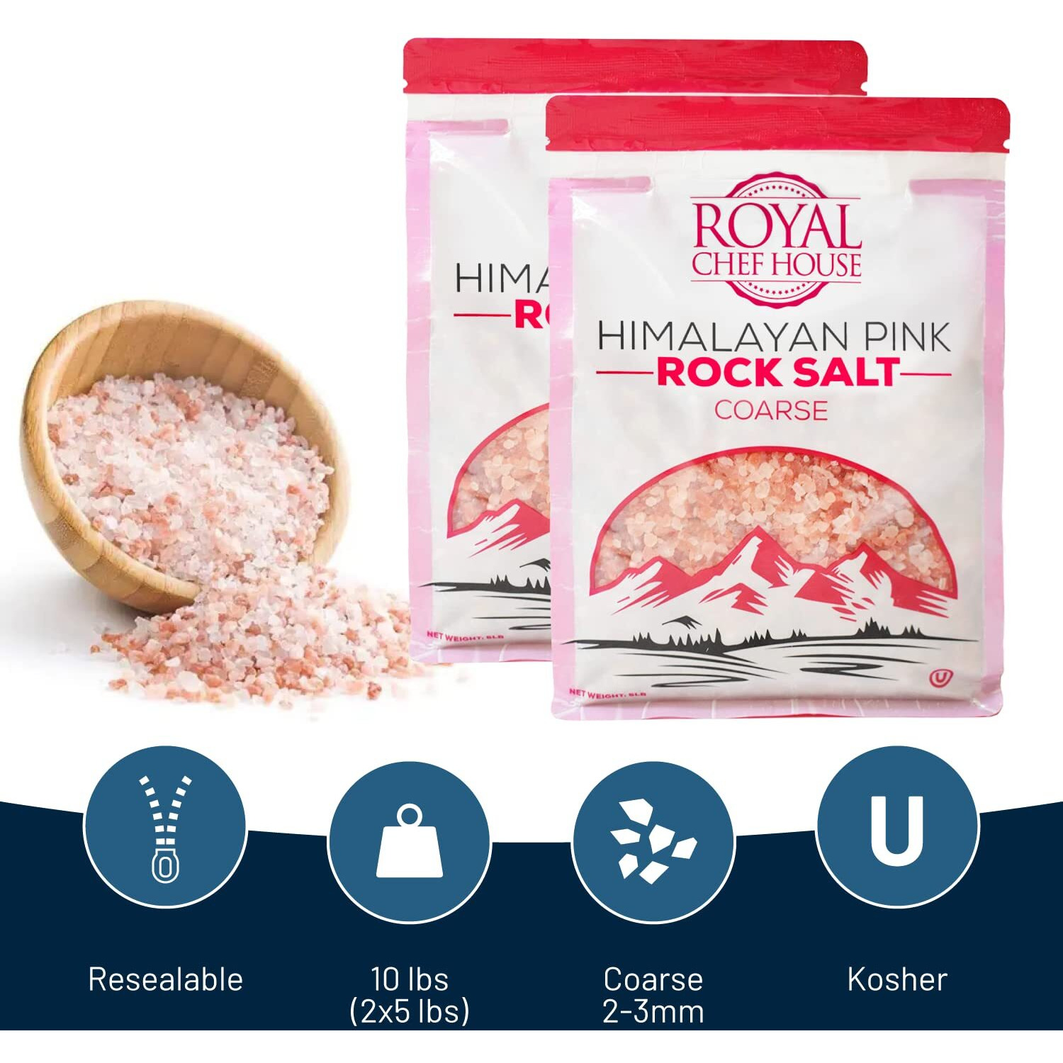 Himalayan Pink Salt 5 Lbs Coarse Grain Bulk Bag - Himalayan Pure Gourmet Crystals -Suitable For Body Bath Scrubs Table Salt Grinder & Salt Mills - Kosher