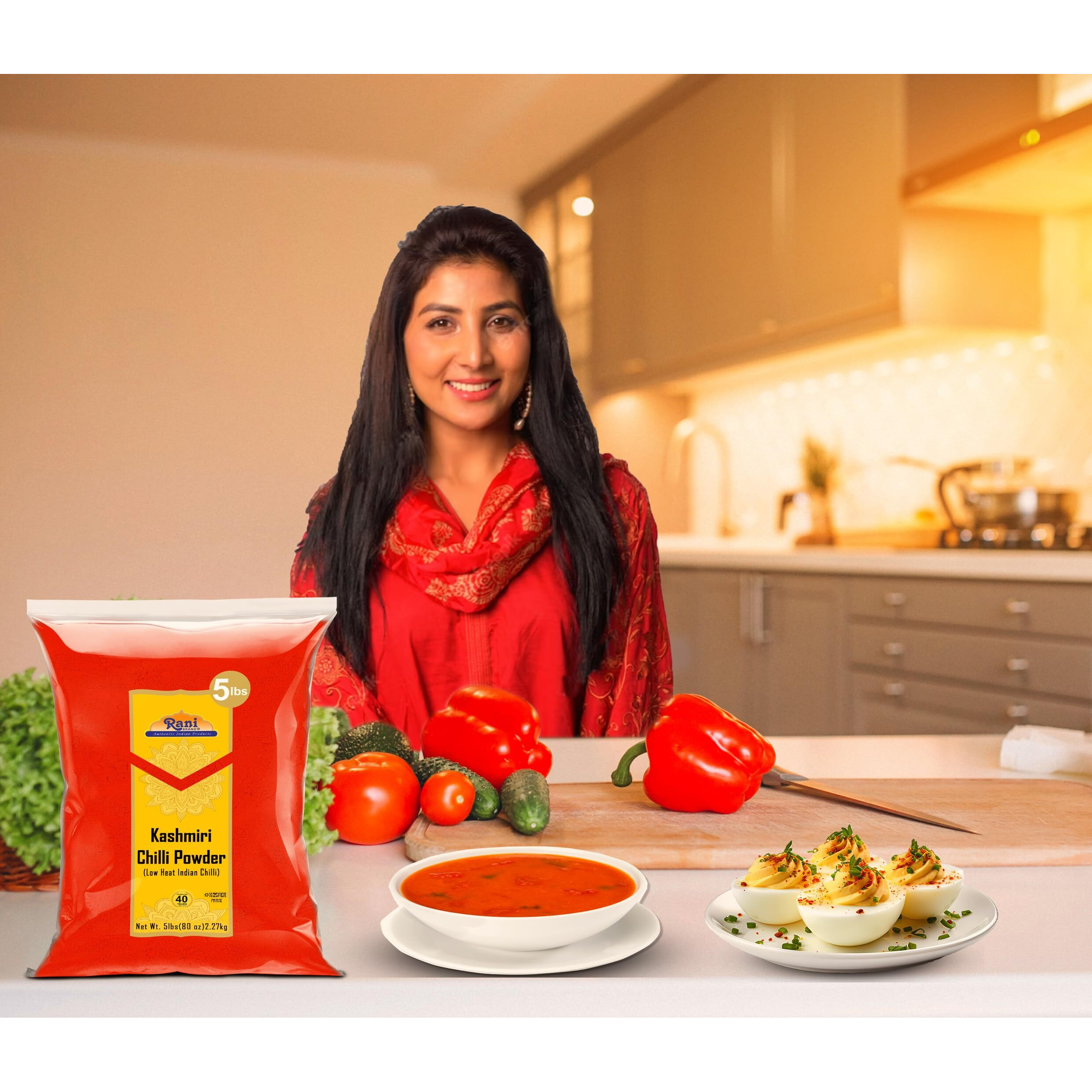 Rani Kashmiri Chilli Powder (Deggi Mirch,Low Heat) Ground Indian Spice 80Oz (5Lbs) 2.27Kg ~ All Natural | Salt-Free | Kosher | Vegan | Gluten Friendly | Perfect For Deviled Eggs & Other Low Heat Dishes
