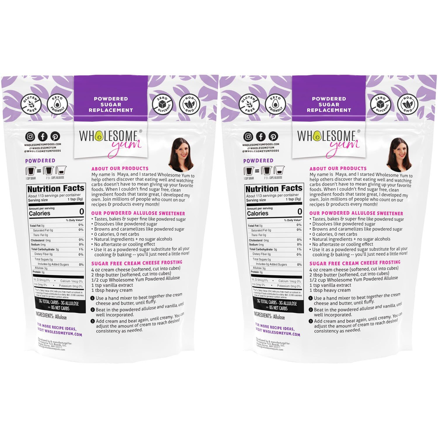 Wholesome Yum Powdered Allulose Sweetener - Natural Keto Powdered Sugar Substitute - Non Gmo, Zero Carb, 0 Calorie, Sugar Free, No Aftertaste - Confectioners Sugar Replacement (12 Oz, 2 Pack)