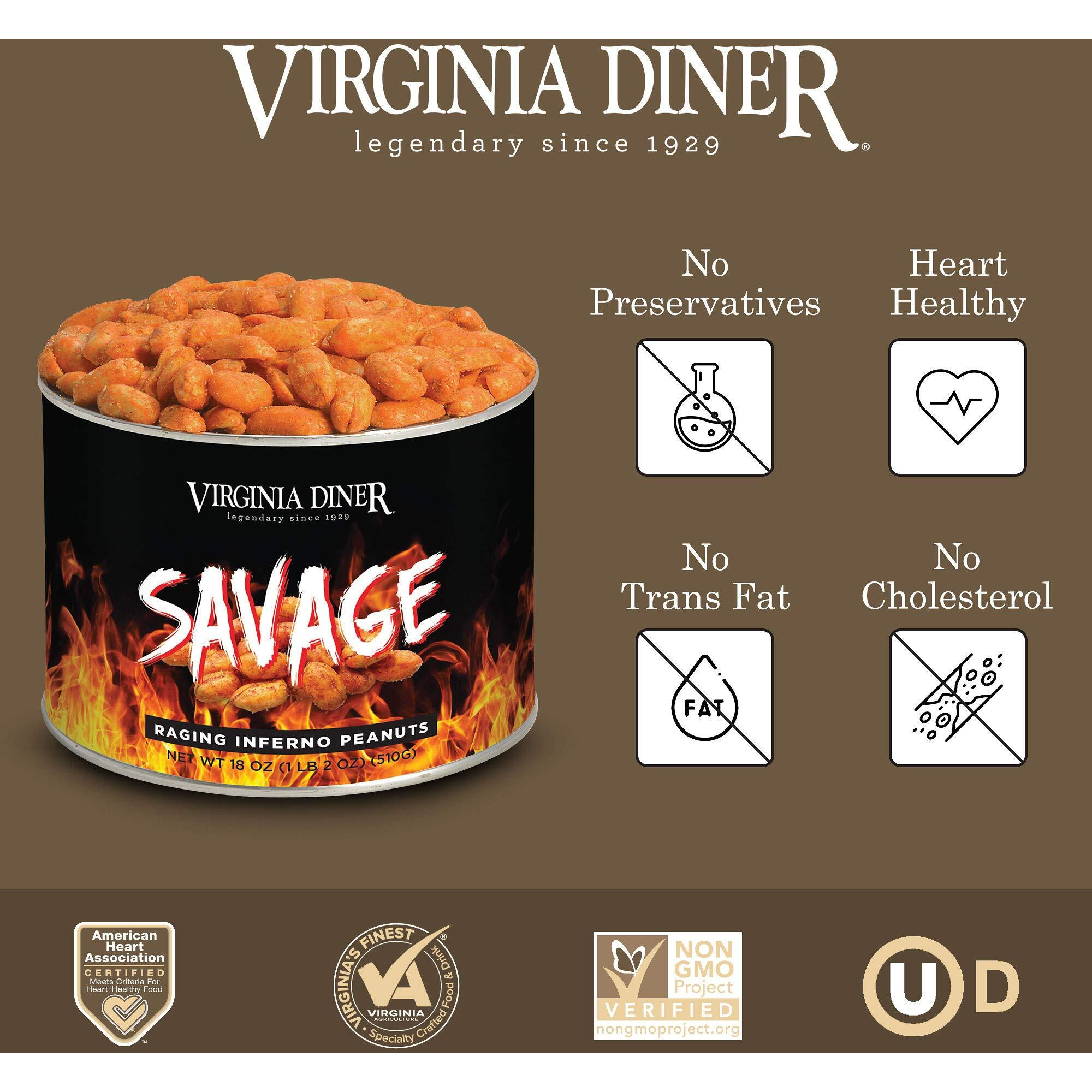 Virginia Diner - Gourmet Natural Savage Raging Inferno Spicy Virginia Peanuts, 18 Ounce Tin