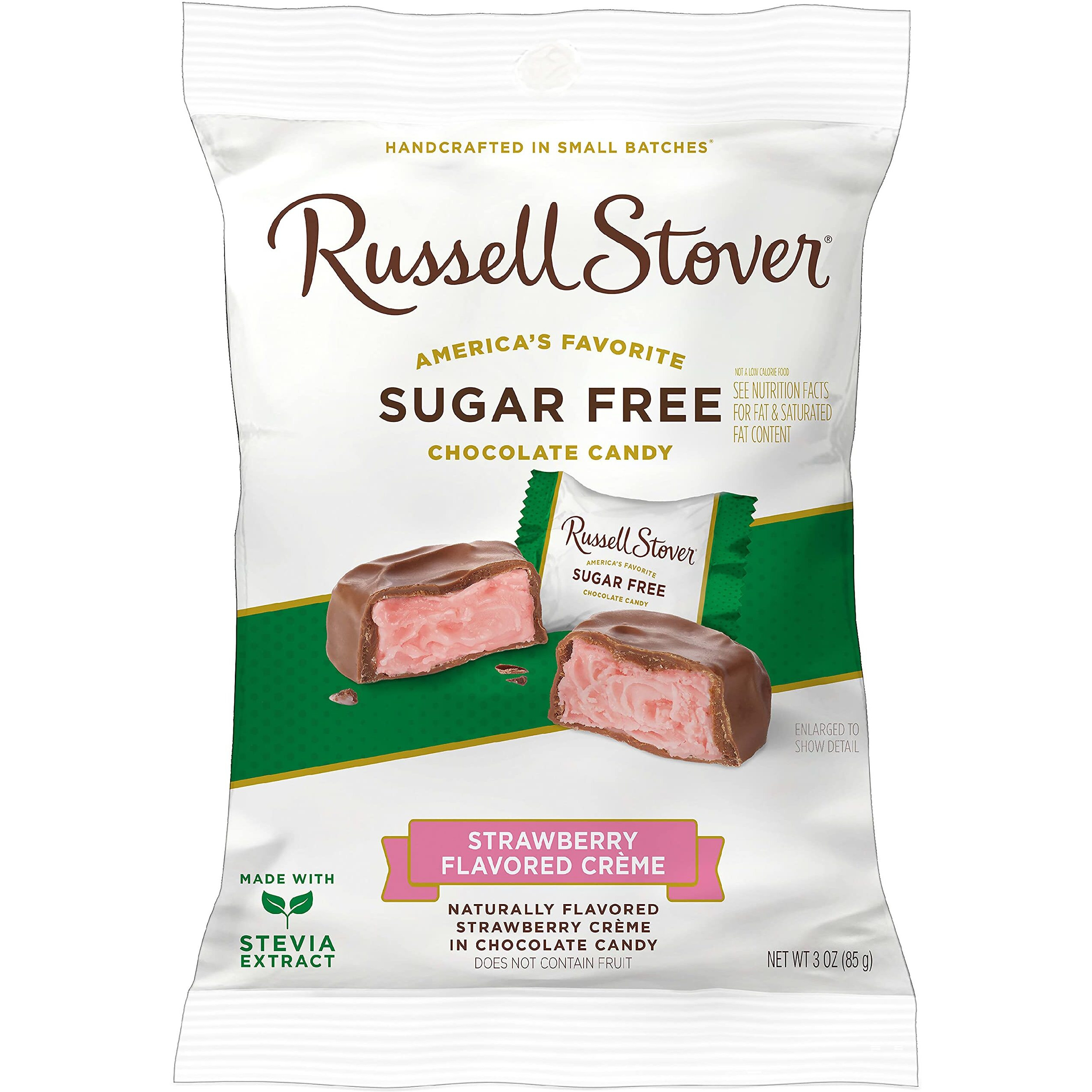 Russell Stover Sugar Free Strawberry Cream With Stevia, 3 Ounce Bag, Pack Of 12