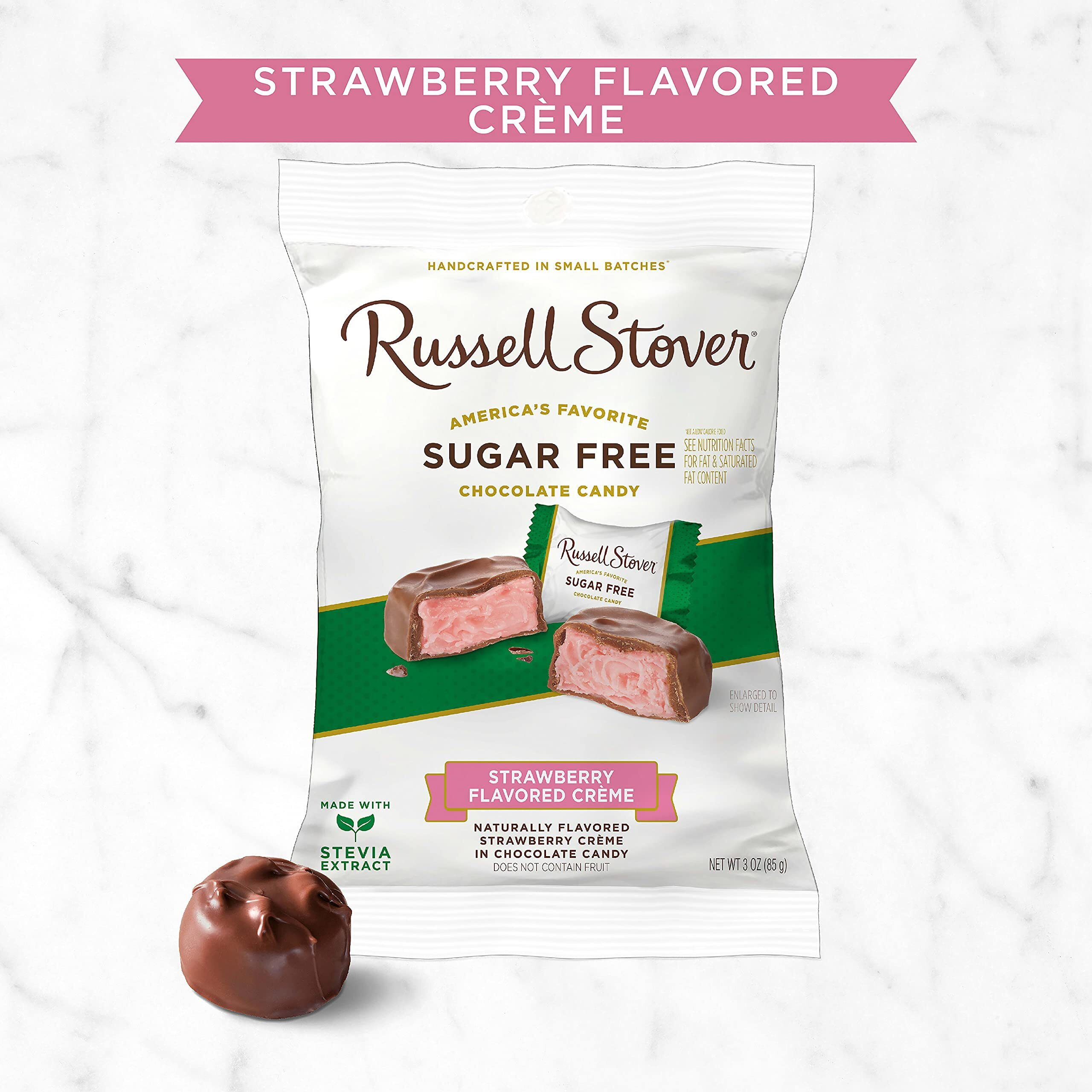 Russell Stover Sugar Free Strawberry Cream With Stevia, 3 Ounce Bag, Pack Of 12