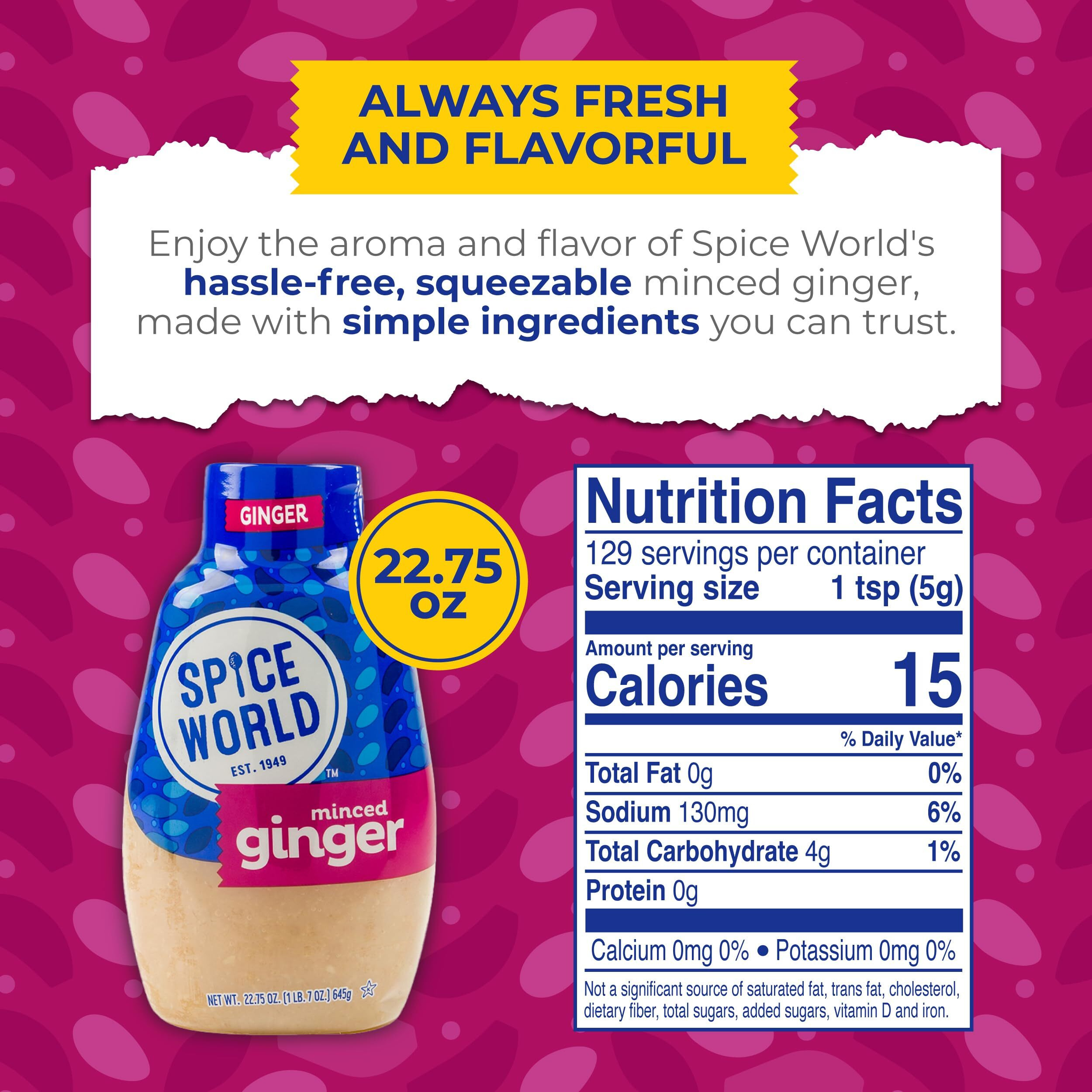 Spice World Squeezable Minced Ginger - 22.75Oz Ready-To-Use Perfect For Stir Fry, Marinades, & More - Simply Squeeze The Ginger Seasonings For Cooking To Add Flavor Without Prep Or Mess