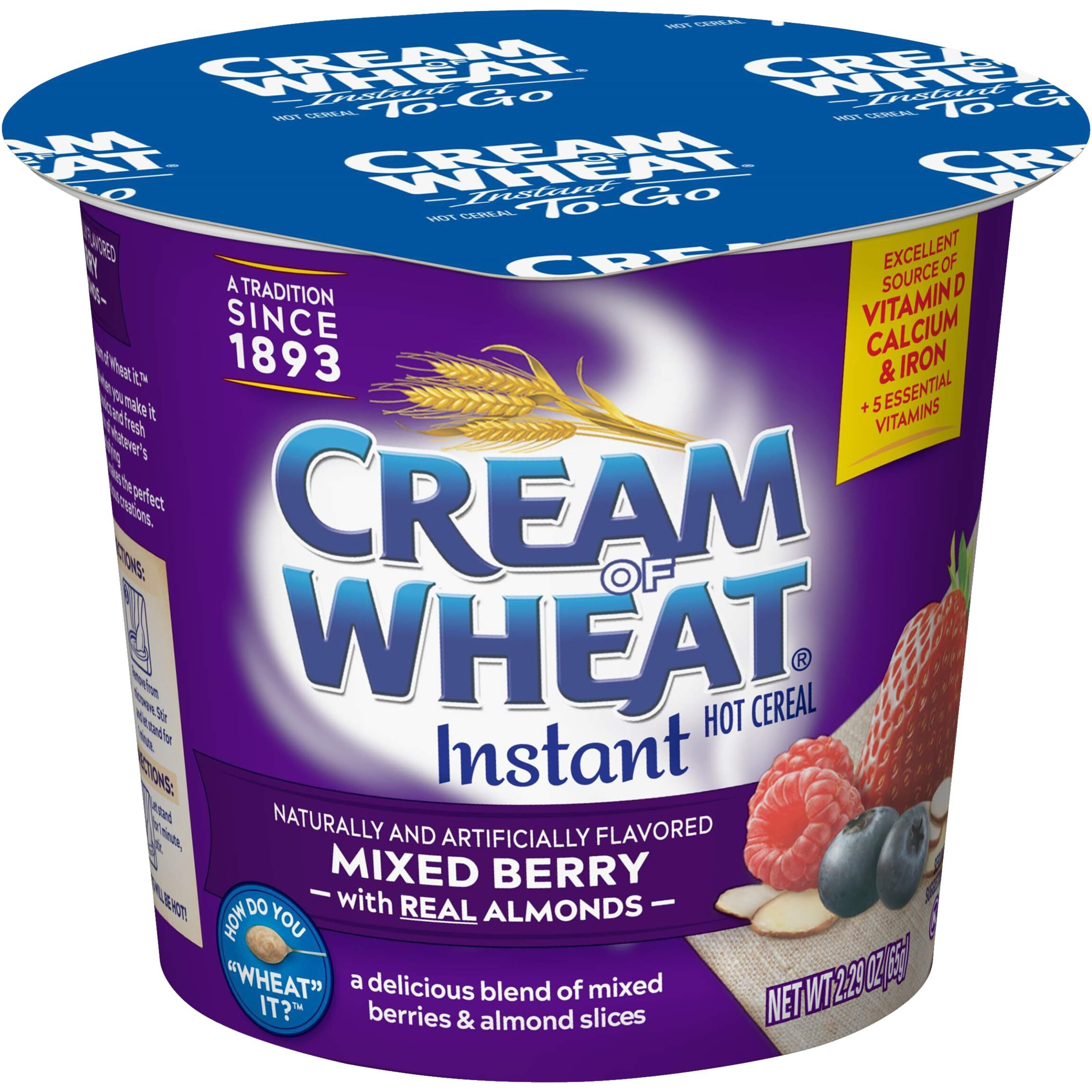 Cream Of Wheat Instant Hot Cereal To-Go Cups, Mixed Berry With Almonds, 2.29 Ounce (Pack Of 6)