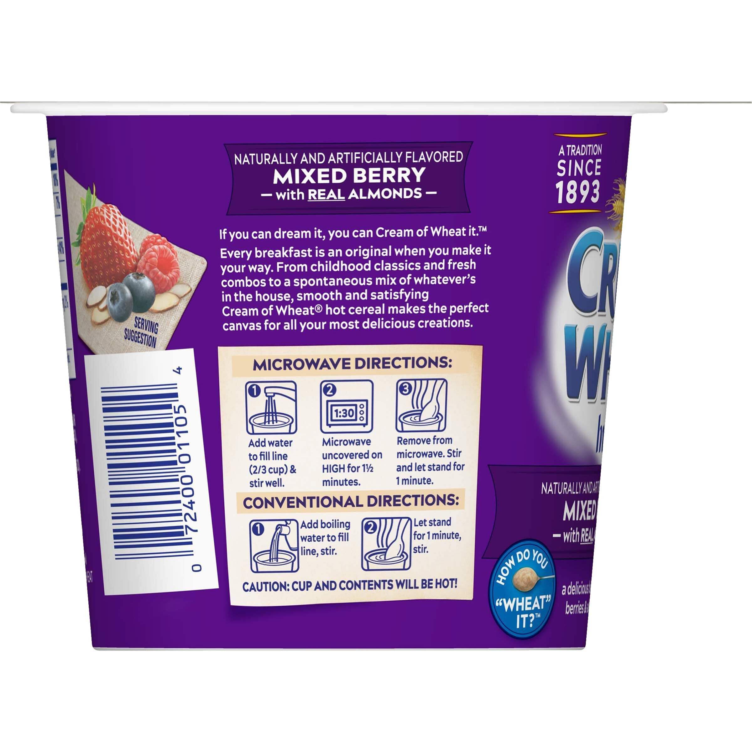Cream Of Wheat Instant Hot Cereal To-Go Cups, Mixed Berry With Almonds, 2.29 Ounce (Pack Of 6)