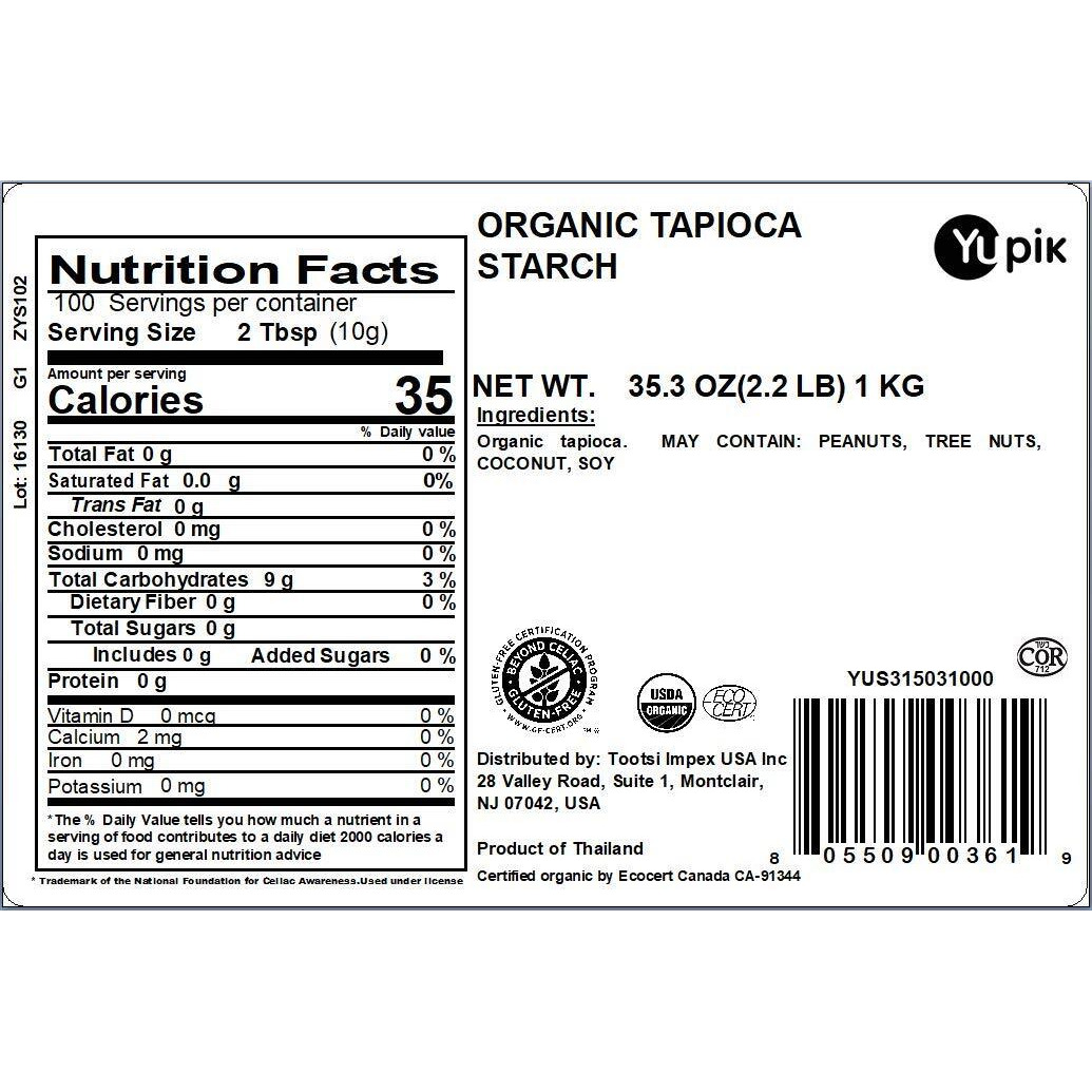 Yupik Organic Tapioca Starch, 2.2 Lb, Non-Gmo, Vegan, Gluten-Free, Pack Of 1
