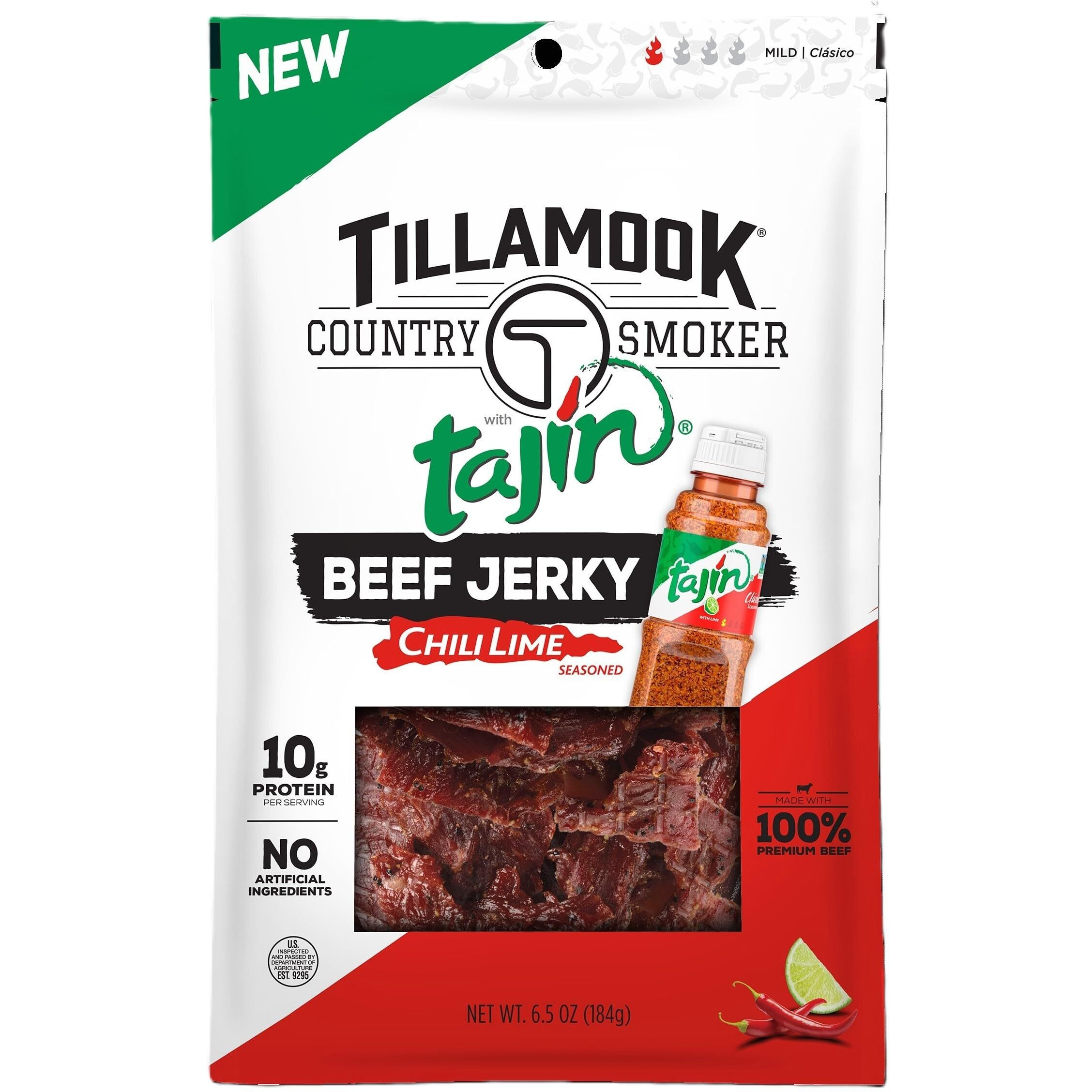 Tillamook Country Smoker Taj  N Flavored Chili Lime Beef Jerky,High Protein, Ready To Eat Snacks, Savory And Tangy Flavor, On-The-Go Snack, 6.5 Ounce