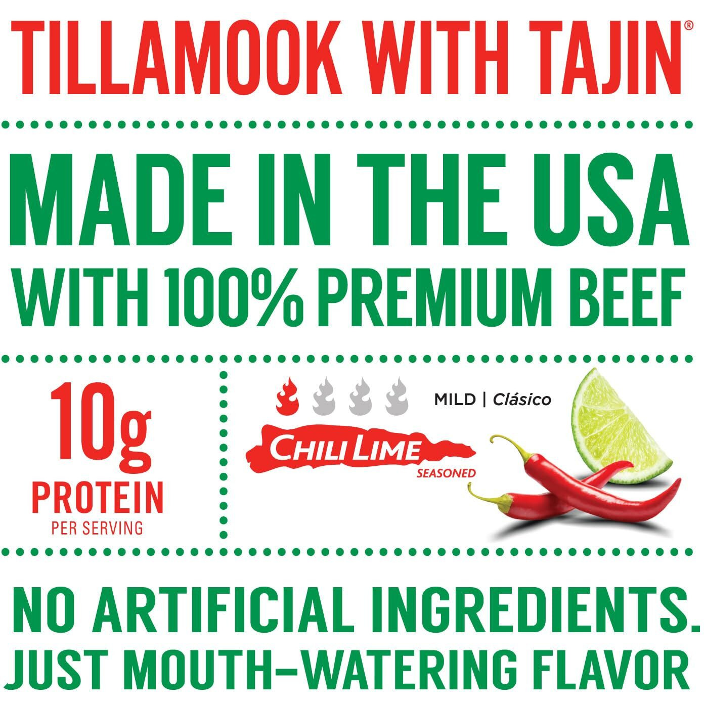 Tillamook Country Smoker Taj  N Flavored Chili Lime Beef Jerky,High Protein, Ready To Eat Snacks, Savory And Tangy Flavor, On-The-Go Snack, 6.5 Ounce